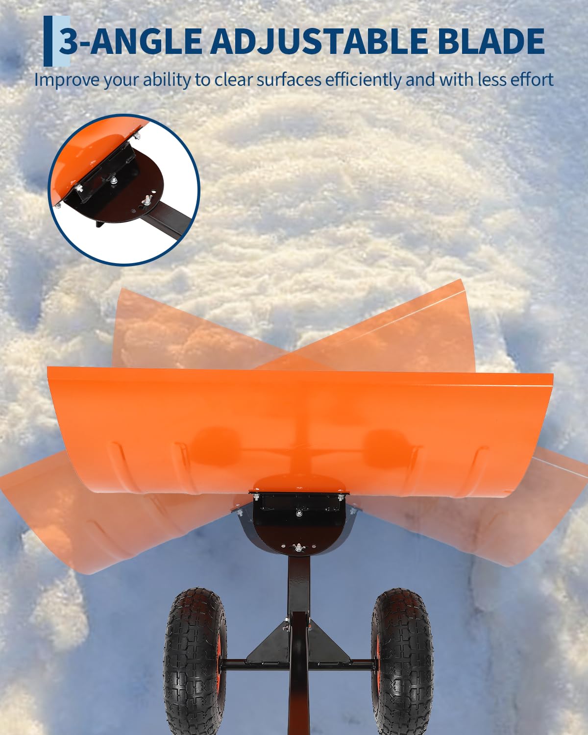 Garvee Pala de Nieve con Ruedas de Acero de un Solo Poste, Quitanieves Manual con Tira de Goma, Empujador de Nieve de Metal Ajustable con Neumáticos de Caucho para Limpieza Exterior, Naranja