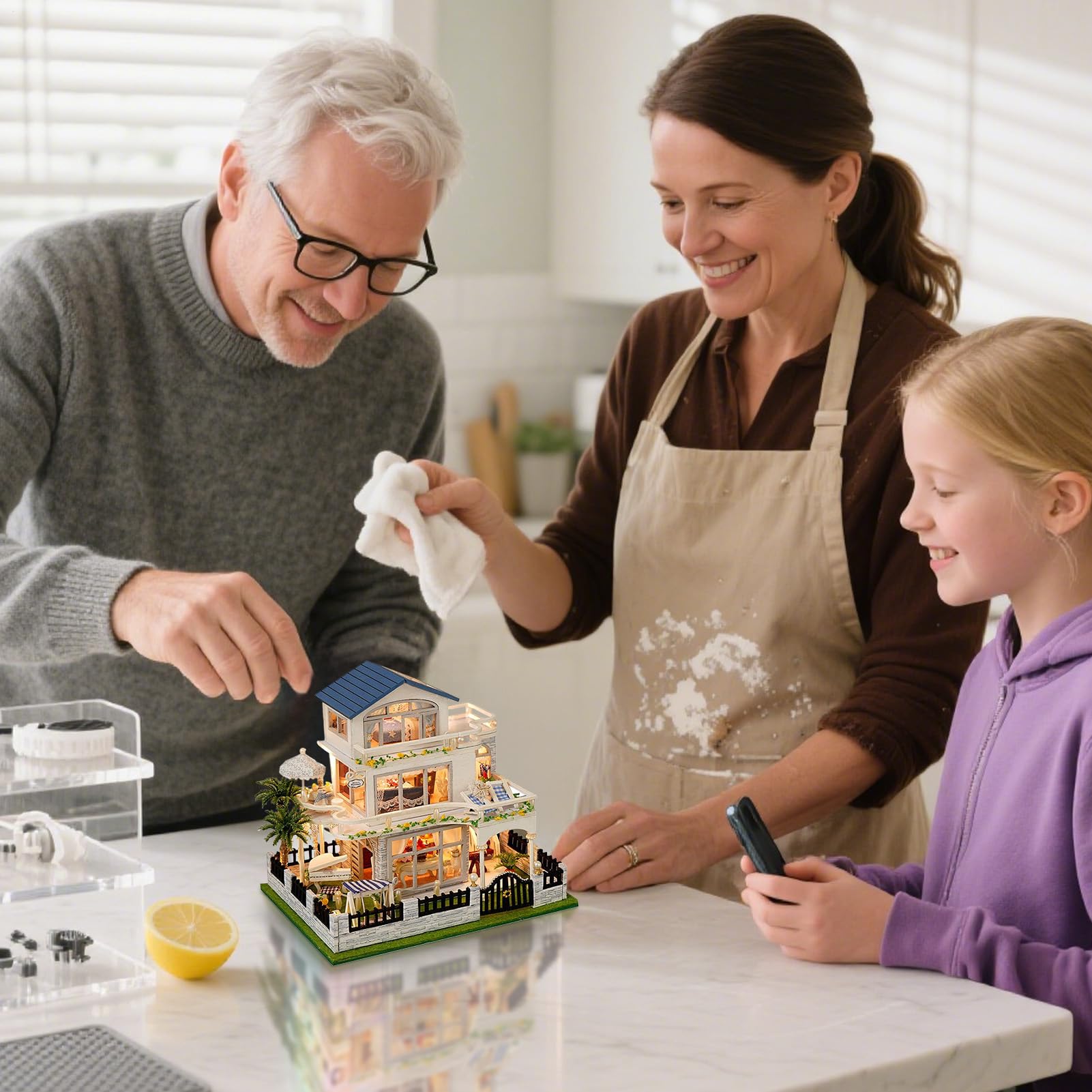 Miniature House Kit - 3D Wooden Small Villa Model with LED Light, Handmade Craft Maker Set for Boys, Youth, Women, Teens, Son, Daughter, Friends, and Family Creative Building Fun