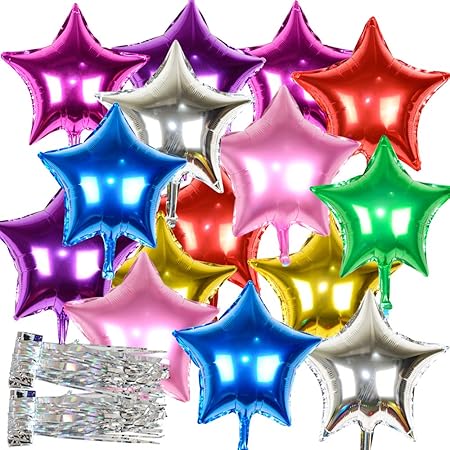 Amazon 16個セット バルーン 星 風船 タッセルリボン付き アルミバルーン 46cm 誕生日 パーティー 星型 8色 16個 風船 バルーン おもちゃ