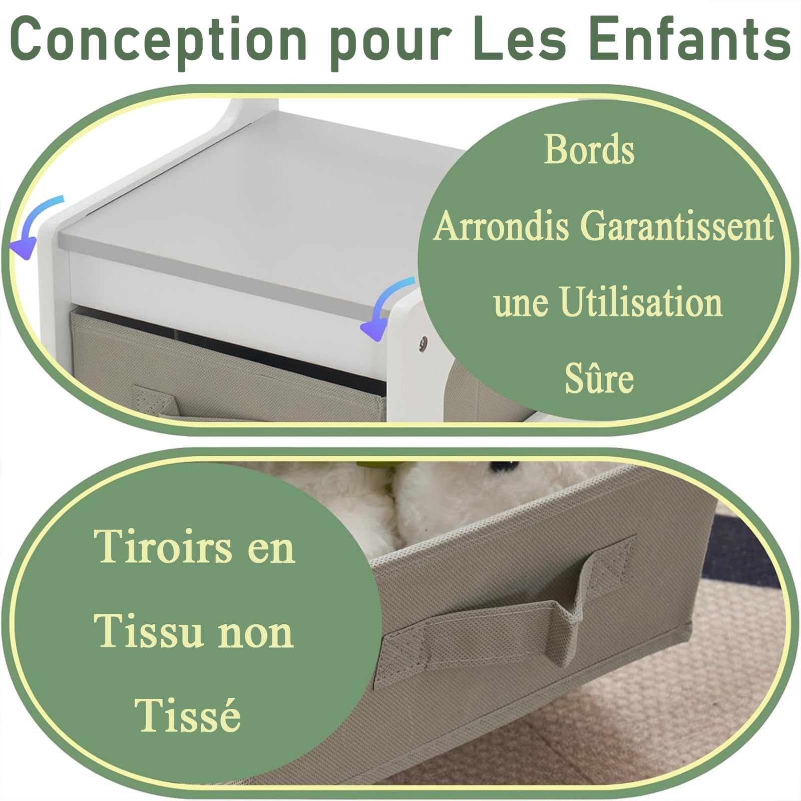 LEADZM Bureau pour Enfants, Table 3-en-1 avec 2 Chaises (3 pièces), à Dessin avec Espace de Rangement en Bois - Table Polyvalente pour Manger, Étudier et Jouer (Gris)
