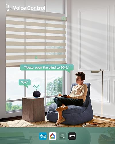 Miniatura 76 de Yoolax Persianas motorizadas con control remoto, persianas motorizadas de cebra compatibles con Alexa, persianas motorizadas de privacidad, 70%