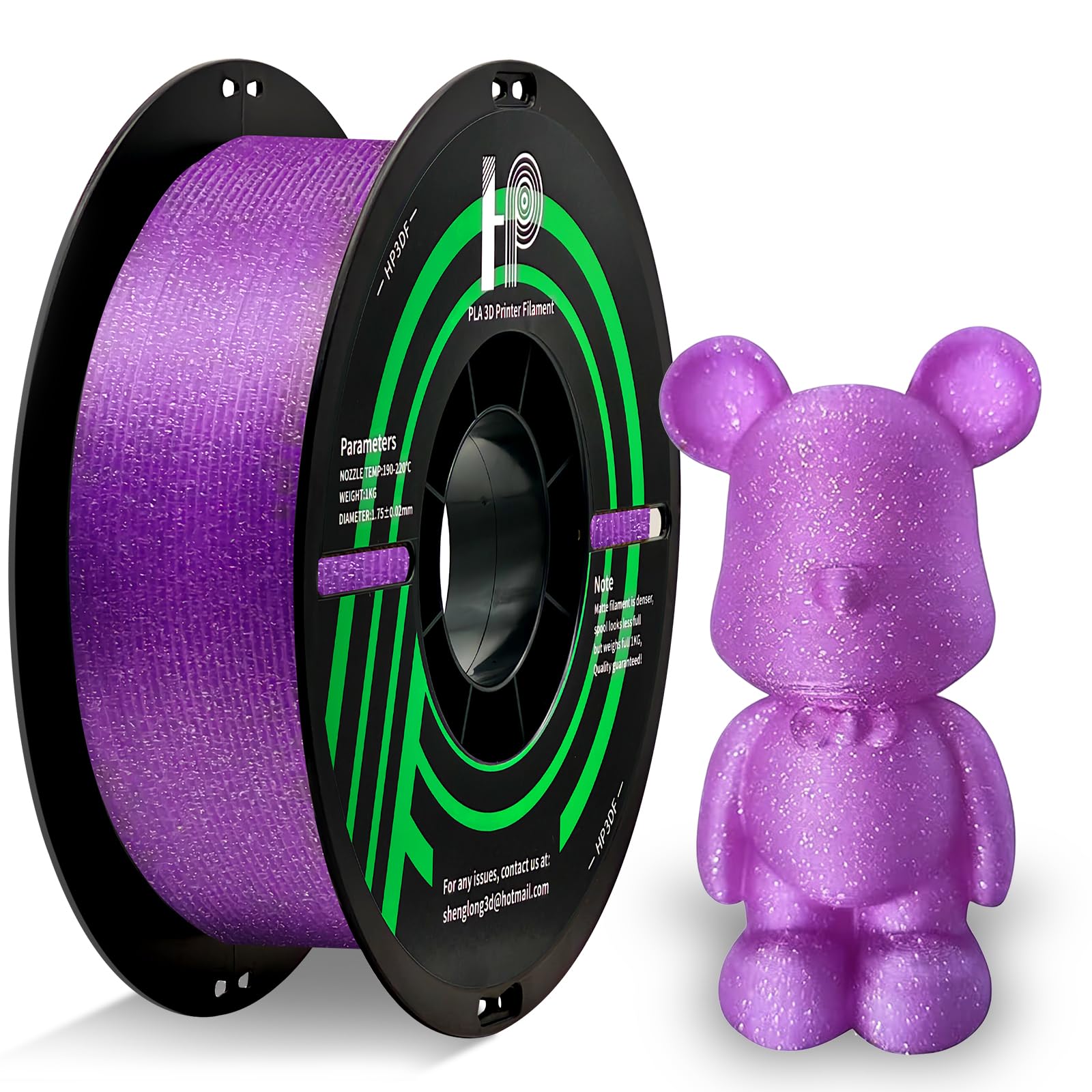 HP3DF Glitter PLA Filament, Twinkling 3D Printer Filament, PLA Filament 1.75mm Dimensional Accuracy +/- 0.02mm, 1KG Spool (2.2 lbs), Fit Most FDM Printer (Glitter Purple)