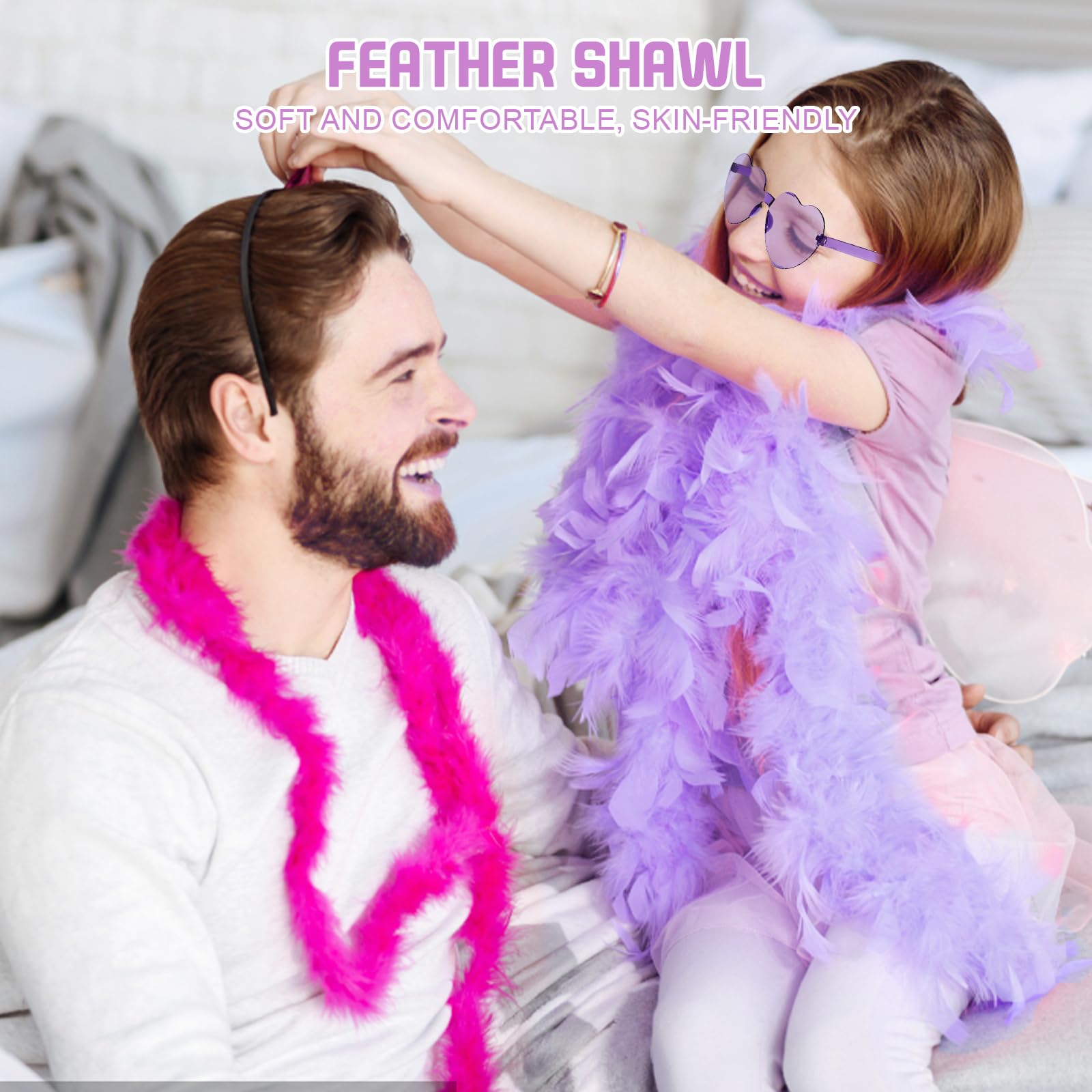 PonFxp Feather Boa, Feather Boas Multipack, 1 Pcs Purple Feather Scarf And 1Pcs Heart Eyes - Image 4