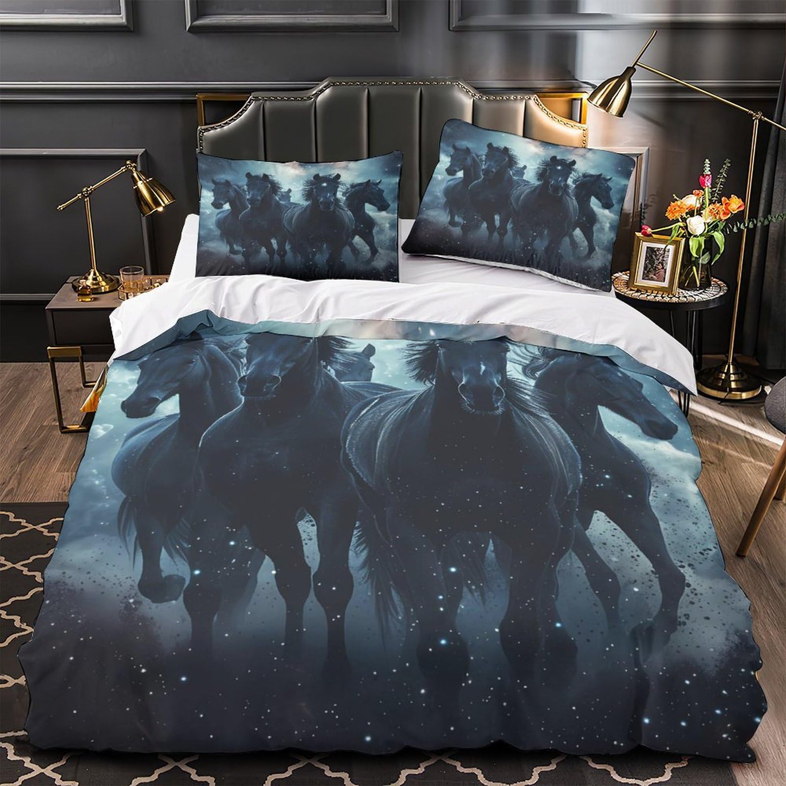 Parure de lit cheval 200x200 cm avec housse de couette en microfibre 3D