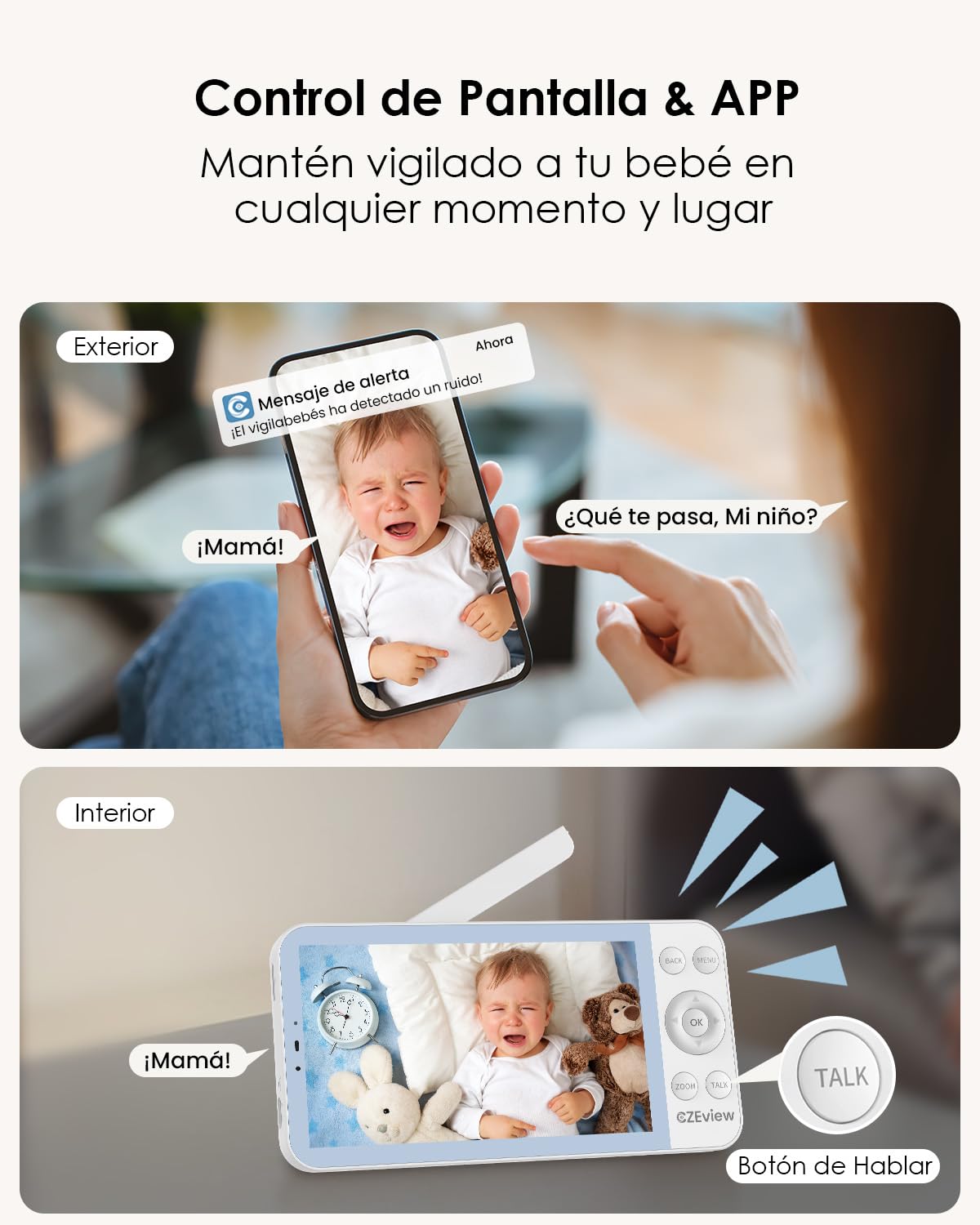 CZEview 5,5" 2.5K Baby Monitor Video e Audio, Luce Notturna & Musica, Telecamera Bambini, Controllo Tramite APP Mobile & Monitor (Blu)