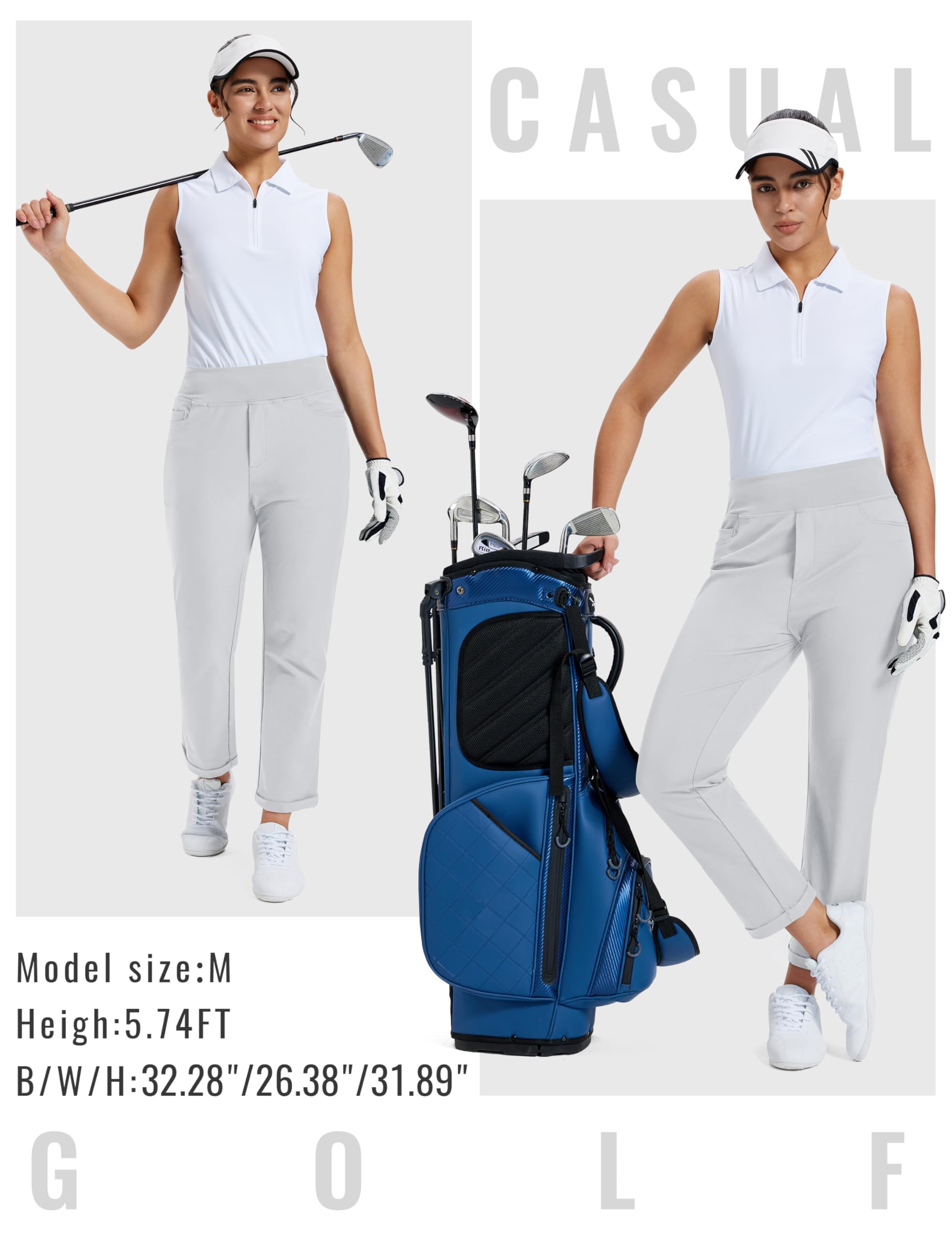 MoFiz Damskie spodnie golfowe, długie, biznesowe, eleganckie, rozciągliwe, do golfa, wodoodporne, ochrona przed słońcem, oddychające spodnie do jogi, do biura, pracy, sportu
