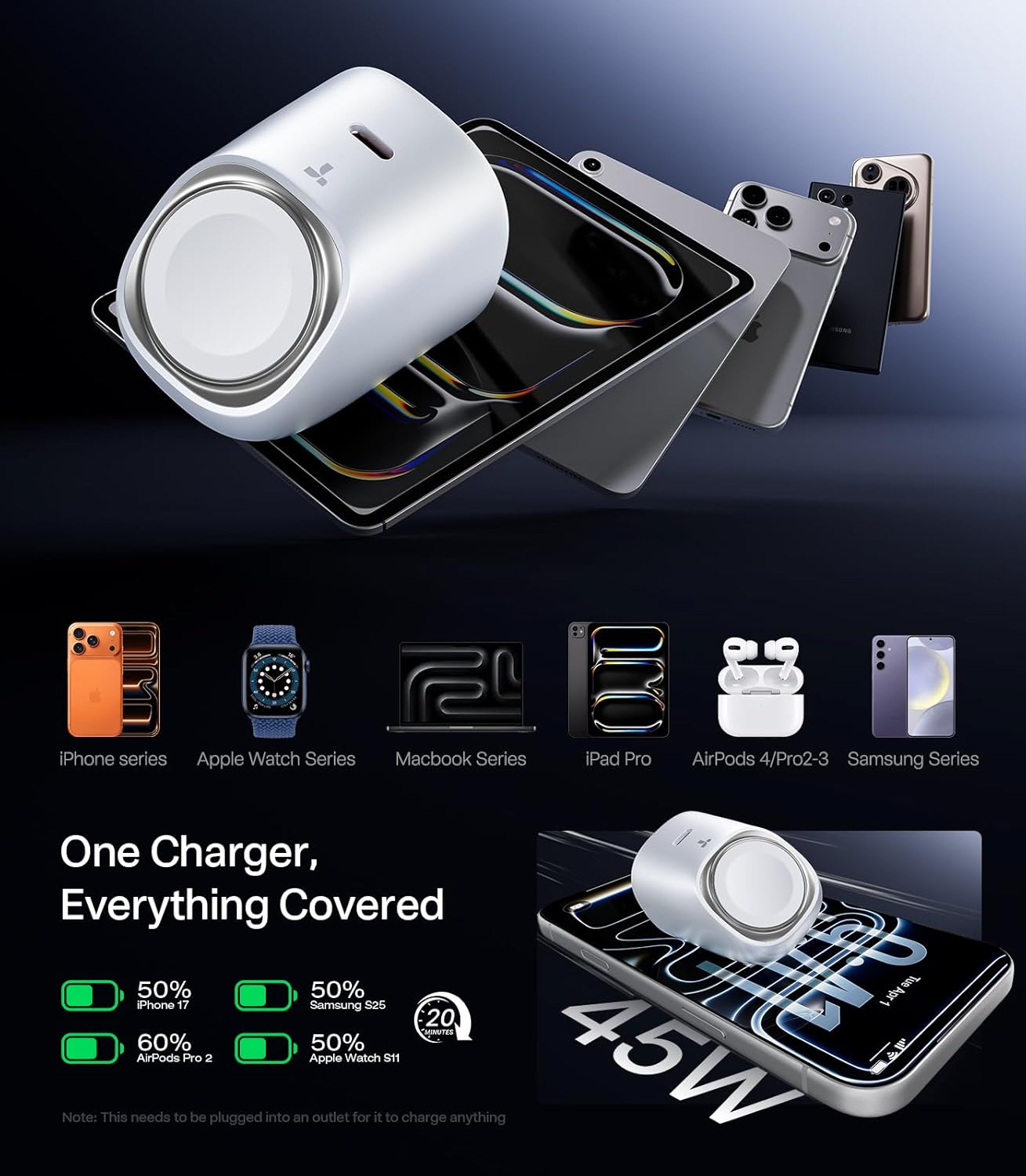 TORRAS 0.5" Ultra-Slim 10000mAh Power Bank & Apple Watch Charger