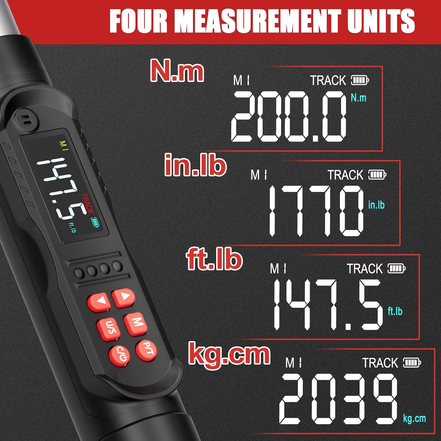 VANPO 1/2-Inch Digital Torque Wrench 7.38-147.5 ft.lb/10-200 N.m, Accuracy ±2% Electric Torque Wrench with 72-Tooth Ratchet, Vibration & Buzzer & LED Alert, for Car Tire Lug Nuts, Auto Repair