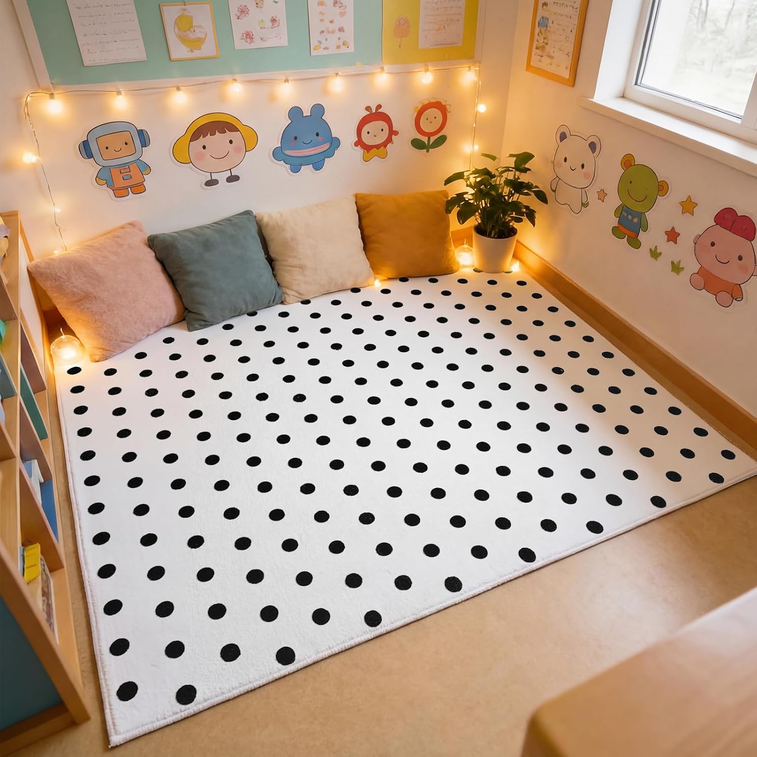 3.3 x 4ft Calming Corner Items Calm Down Classroom Rug Black and White Polka Dots Reading Corner Soft Fluffy Rug Anti-Skid Floor Mat for School Living Bedroom Playroom
