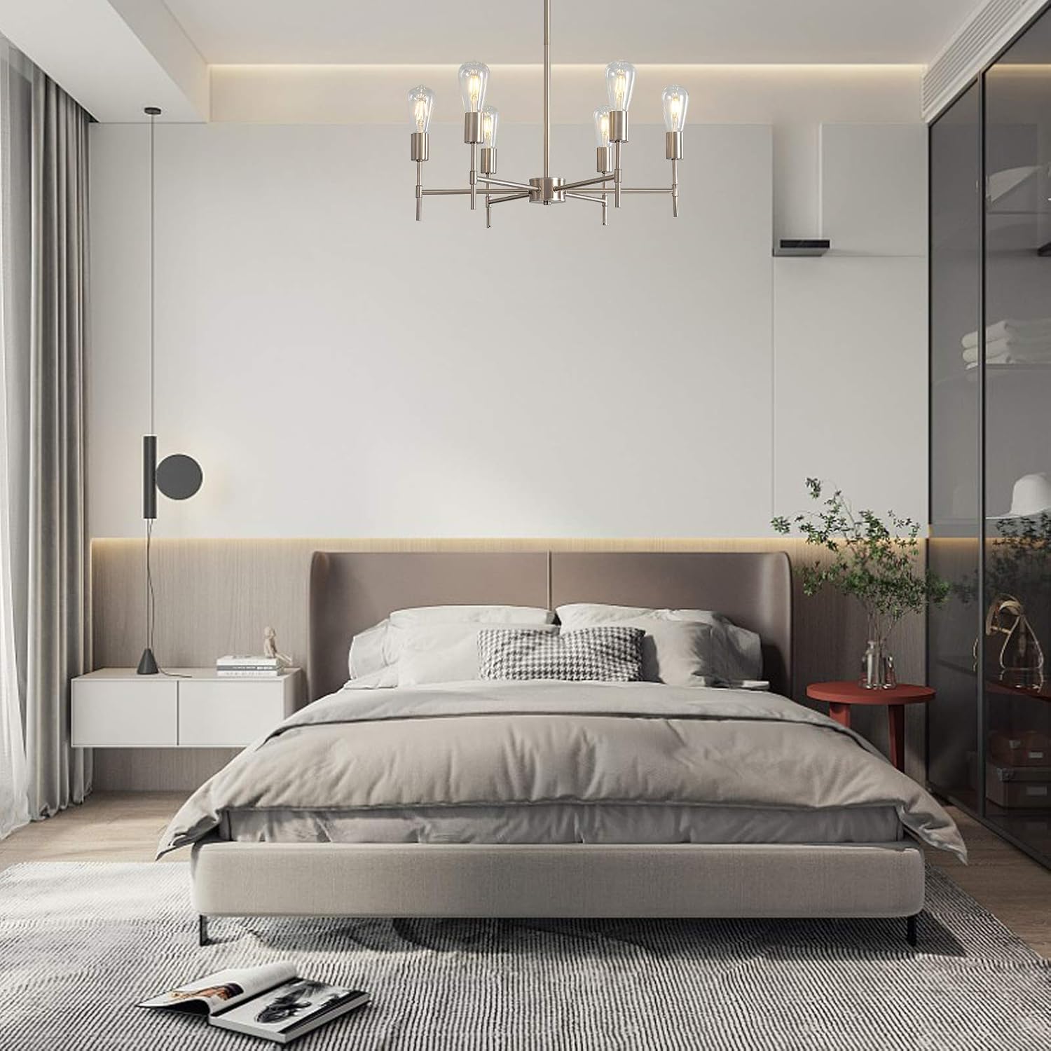 XILICON Brushed Nickel Sputnik Chandelier Mid Century Industrial Pendant Lighting 6 Lights Vintage Ceiling Light Fixture