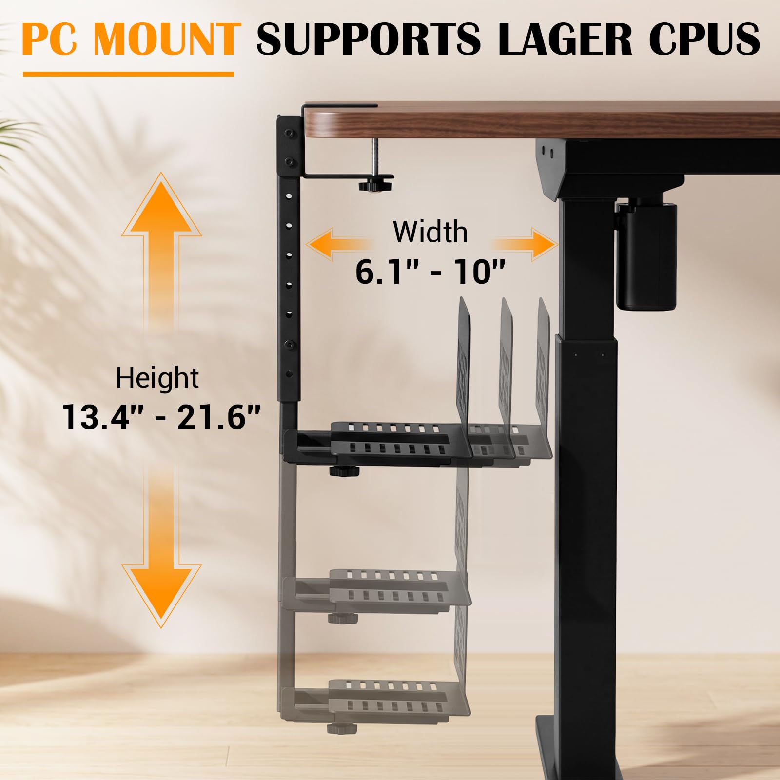 Hicarer PC-Halterung, kompatibel mit Desktop-Tower-Halterung, verstellbar, schwarz, Stahlhalterung für Zuhause, Büro, ohne Bohren, 34 bis 54 cm, Höhe 15 bis 25 cm, Breite 15 cm