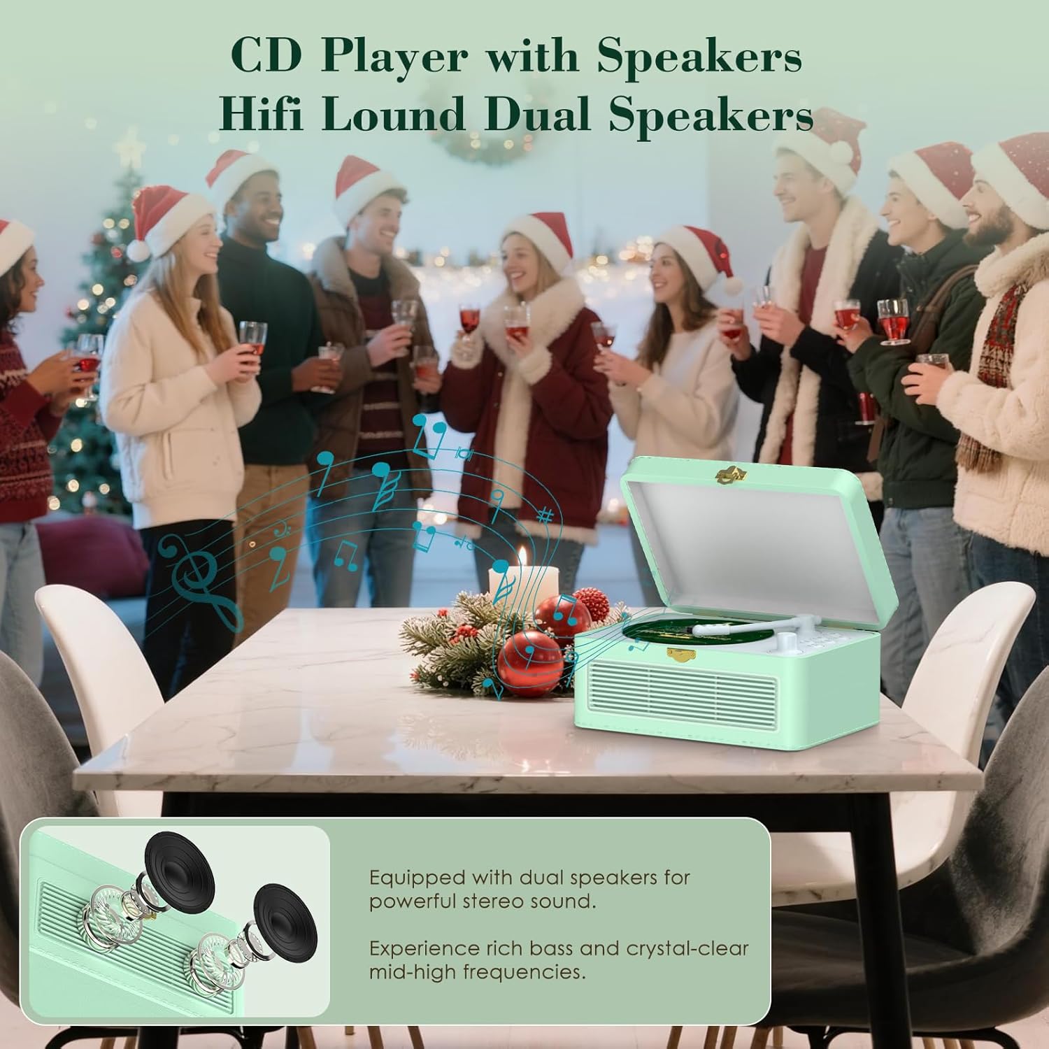 Retro CD Player Portable Bluetooth: Kegaudio CD Players for Home with Speakers 3600mAh Rechargeable & Radio & Remote Control PU Leather Vintage CD-Player Support USB/AUX Headphone Jack (Green)