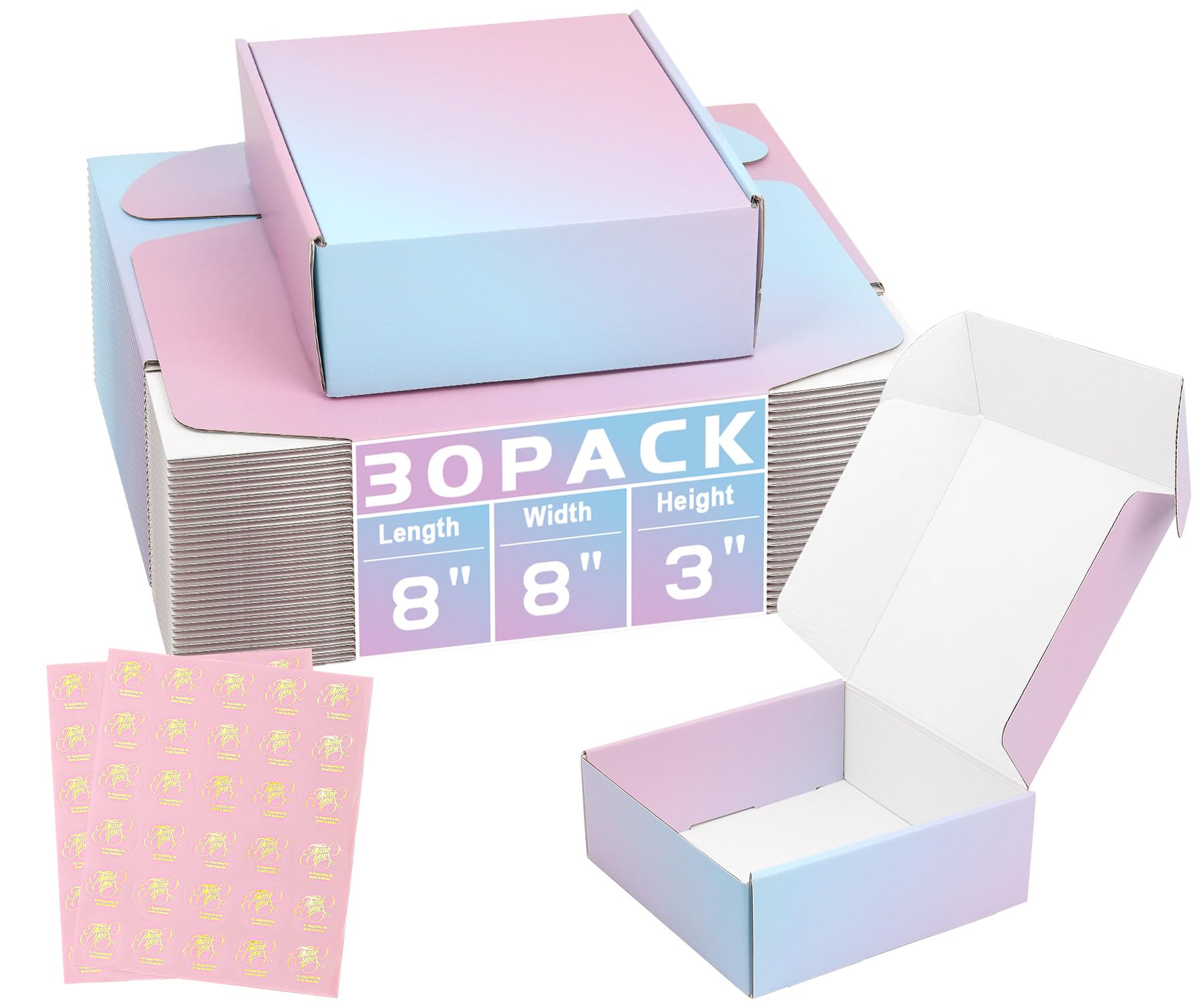 DERZIFUN 8x8x3 Inch Shipping Boxes, 30 Pack Purple Cardboard Mailer Boxes for Small Business
