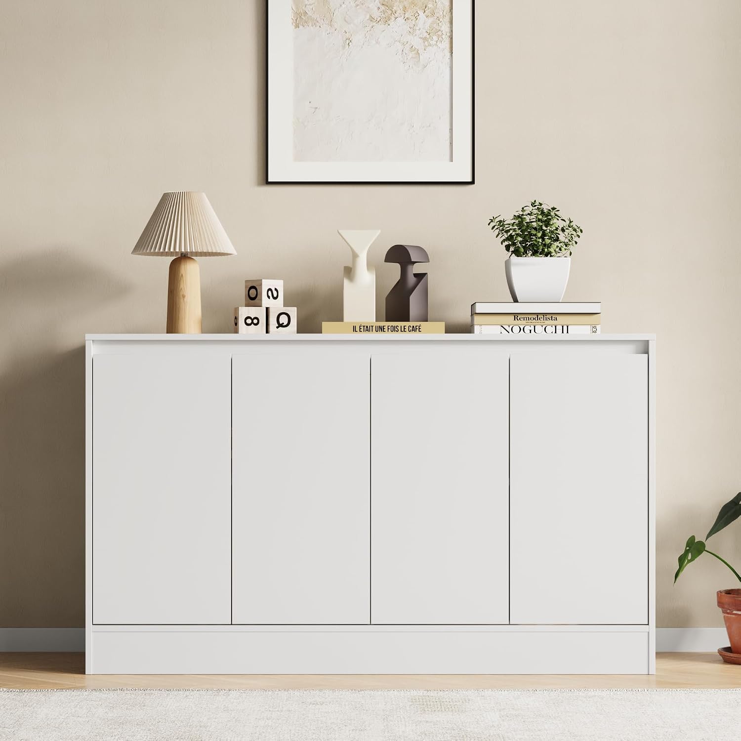 Housoul Buffet Cabinet with Doors, Coffee Bar Cabinet with Storage and Adjustable Shelf, Modern Kitchen Buffet Sideboard for Dining Room, Kitchen, White
