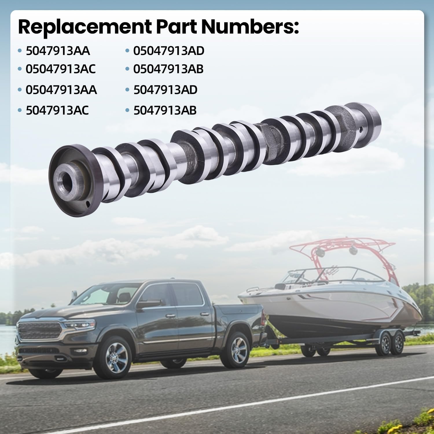 5047913AD Right Side Intake Camshaft Compatible with Dodge Durango Chrysler Jeep Ram 1500 3.6L 2016-2024, Replacement Part Numbers: 5047913AC 5047913AB 5047913AA