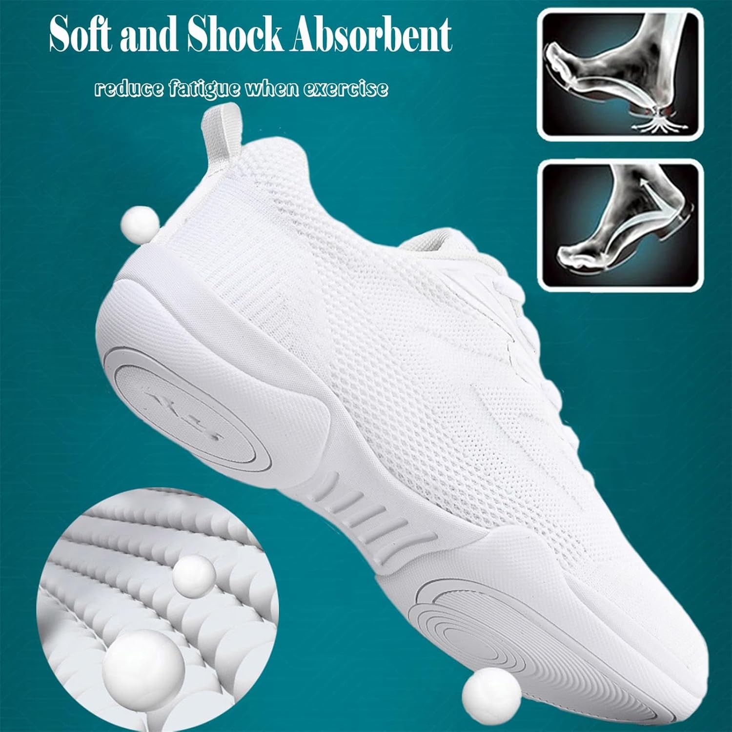 PPXID Youth Girls Mesh Breathable Running Sneakers Athletic Training Tennis Shoes White Cheerleading Shoes Dance Shoes