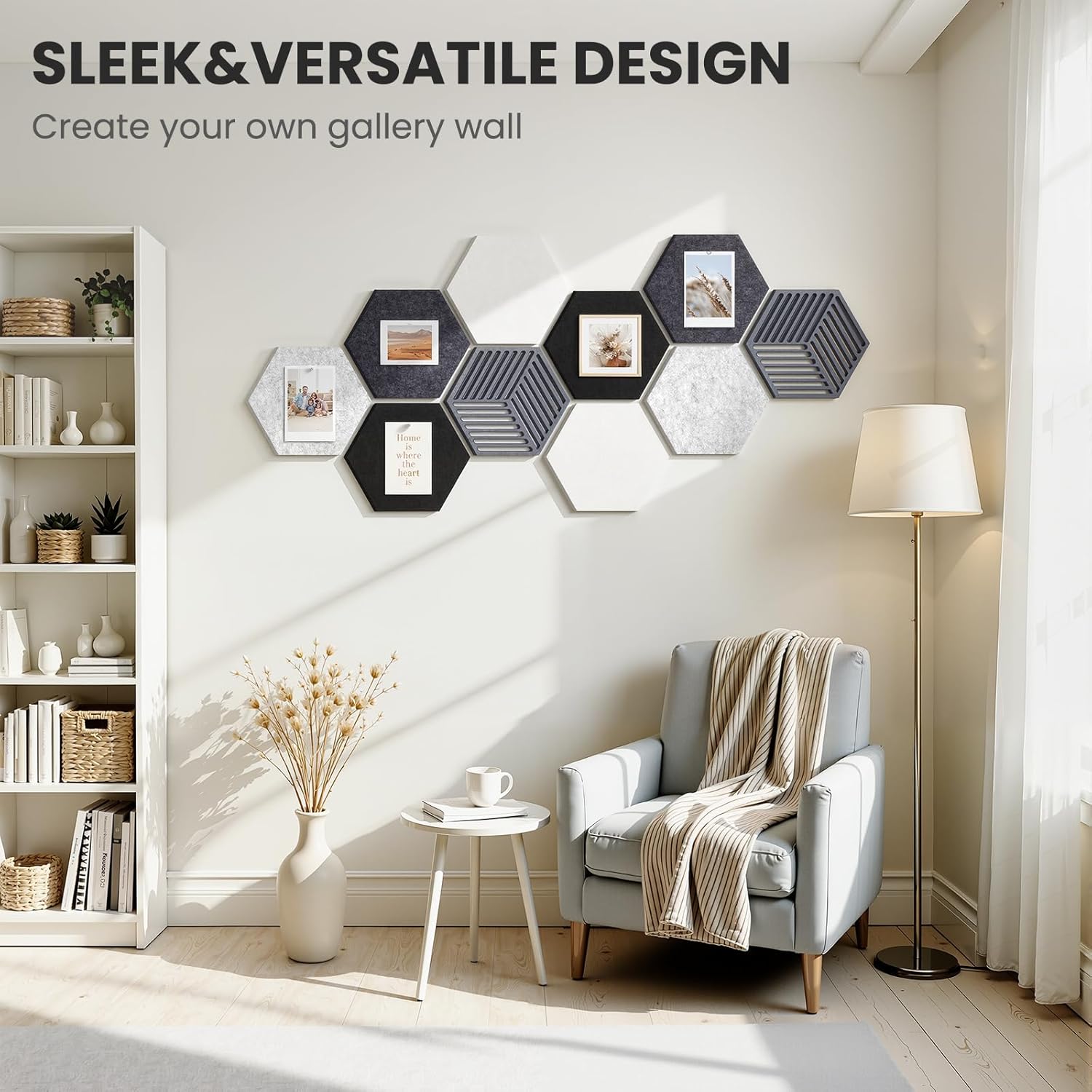 Hexagon Cork Bulletin Boards for Walls Decor, 10 Pack Felt Board Tiles with 25 Push Pins, Photo Display Board for Office & Home Classroom DIY Decor