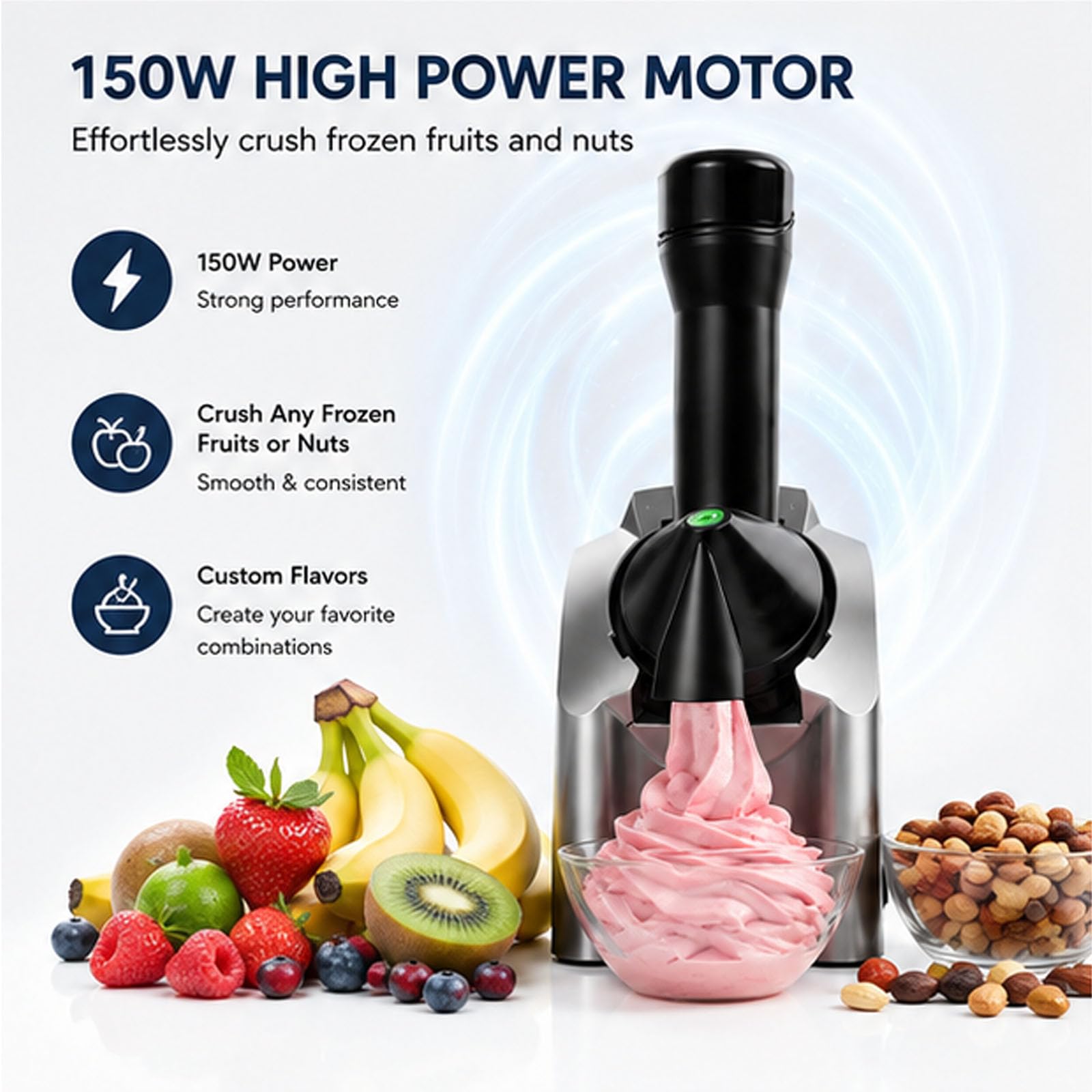 Máquina de Hielo de Fruta congelada 150W | Máquina de Hielo Suave, Sorbete y Slushie | Operación de un Solo botón, fácil de Limpiar y Compacto | Postres saludables para el hogar y Fiestas