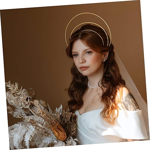 Miniatura 5 de FOMIYES Corona con halo de ángel, diadema de diosa dorada, diadema de metal para reina, tocado de diosa gótica antigua, dorado para mujeres y niñas
