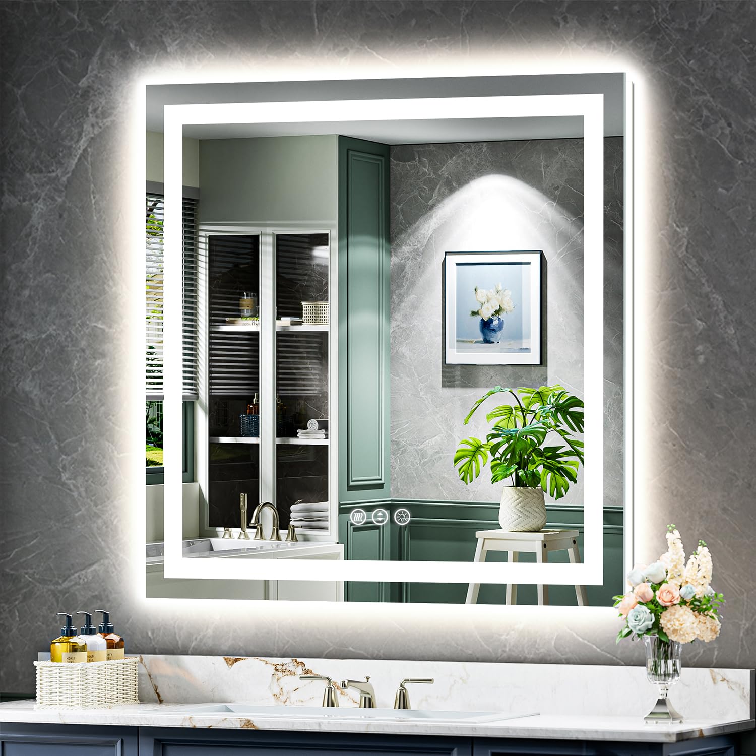 40x40 LED Bathroom Mirror with Lights, Lighted Vanity Mirror