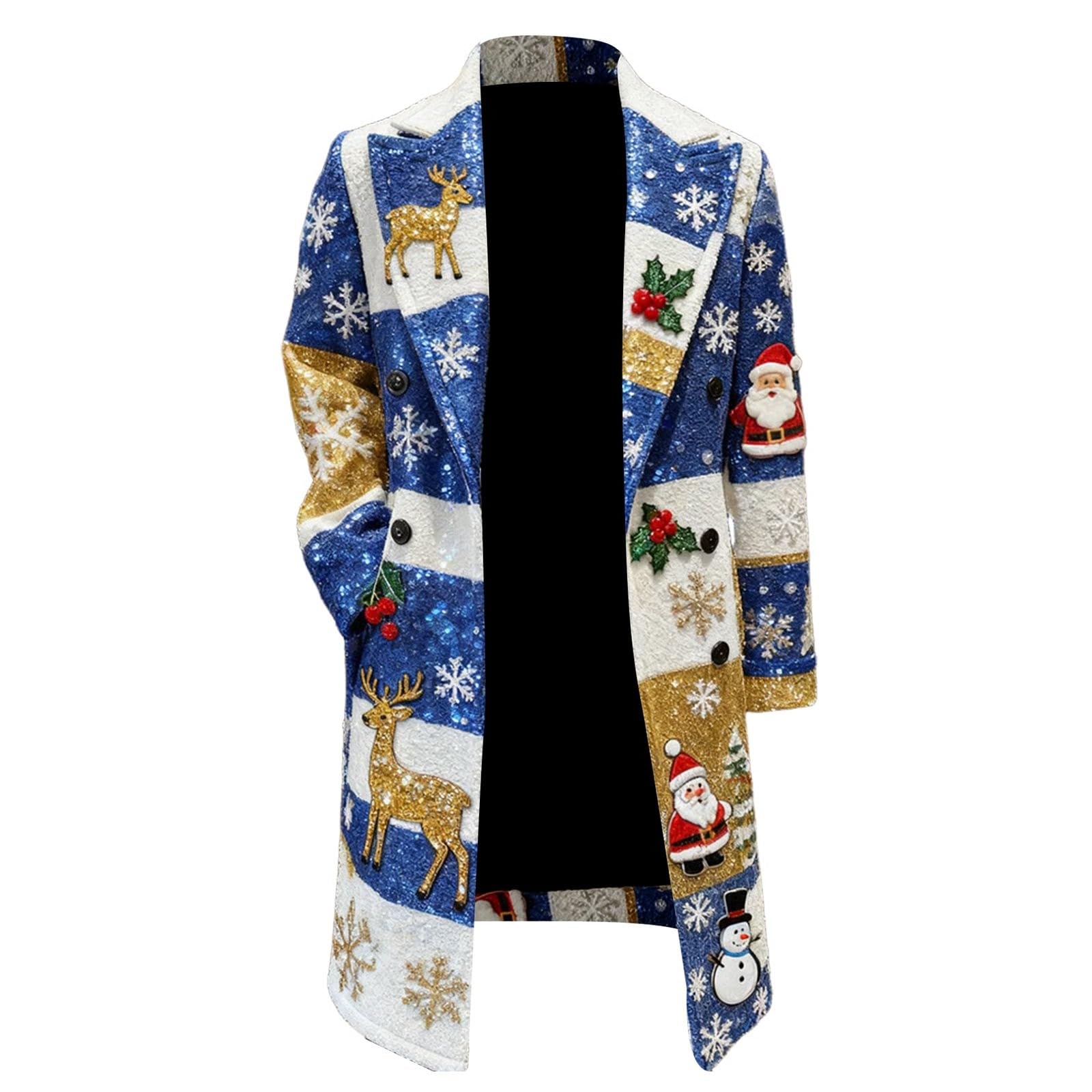 Giacche lunghe in velluto a coste da uomo divertente blazer natalizio a maniche lunghe con bottoni con risvolto Trench di Natale novità abiti natalizi vintage per vacanze smoking party capispalla con