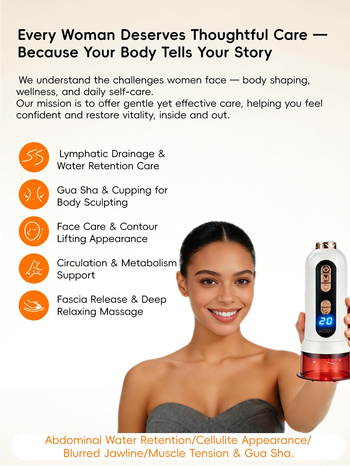 5-in-1 Gua Sha & Cupping Massager, Lymphatic Drainage Massager,Cellulite Massage Tool,Body Sculpting Machine for Belly, Arms, Legs, Waist, White