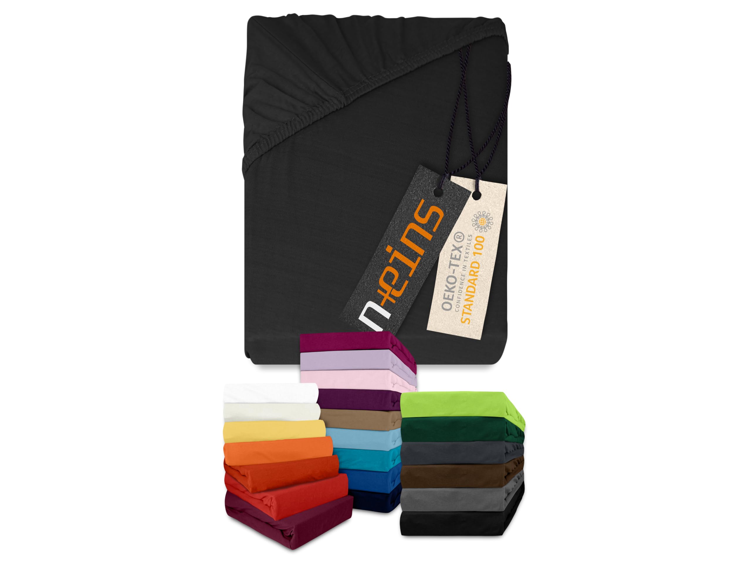 npluseins Jersey Spannbetttuch Baumwolle, 120x200 cm, Schwarz