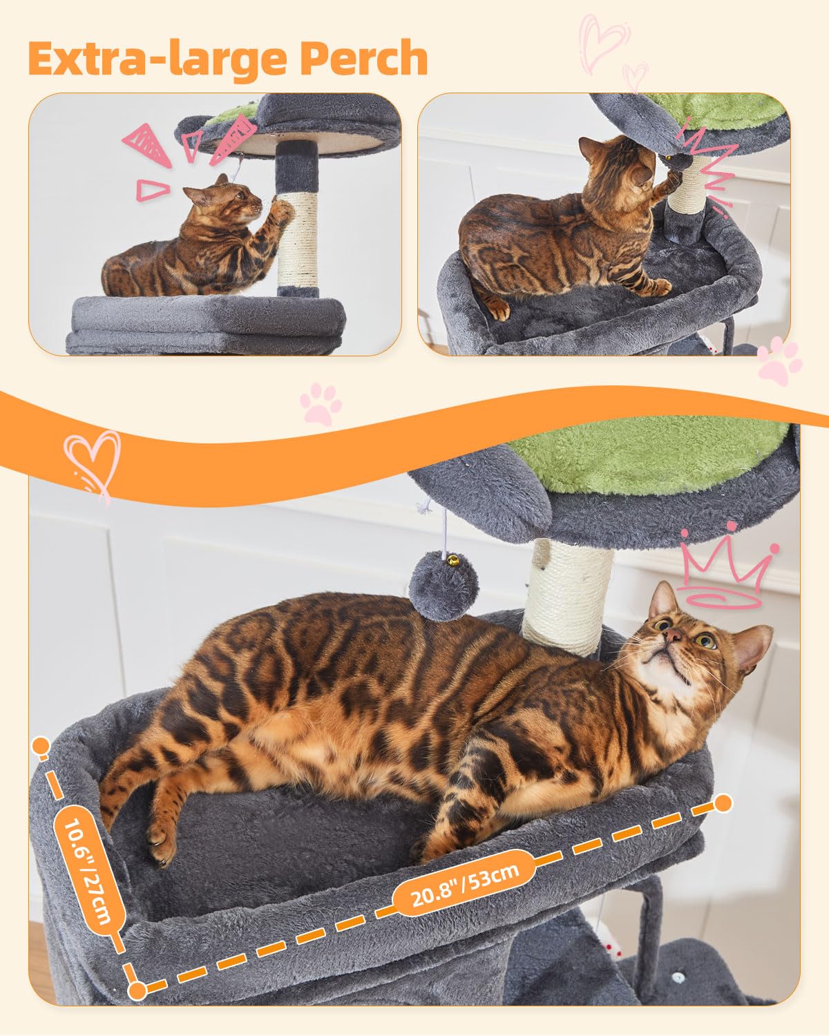 Taoqimiao MS032G 83In Cat Tree for Indoor Cats Large Adult, XXL-Cat Tower, Suitable 20lb+ Heavy Duty Large Cats, 2 Luxurious Cat Cando with 8 Scratching Posts,Oversized Metal Hammocks,Smoke Gray