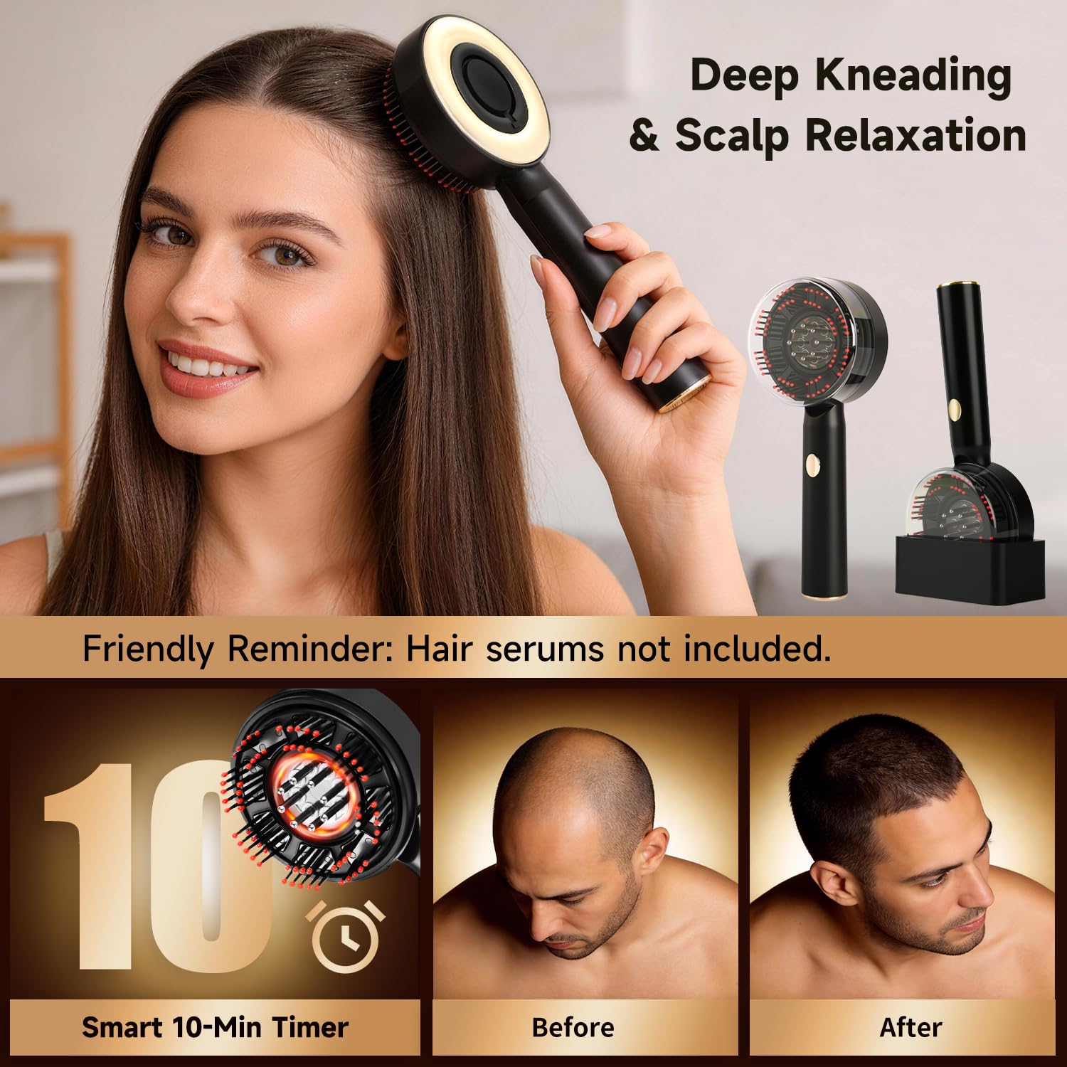 3 in 1 massaggiatore per cuoio capelluto, per la crescita dei capelli, applicatore di olio per capelli, spazzola elettrica per il cuoio capelluto per massaggiatore domestico (Deluxe