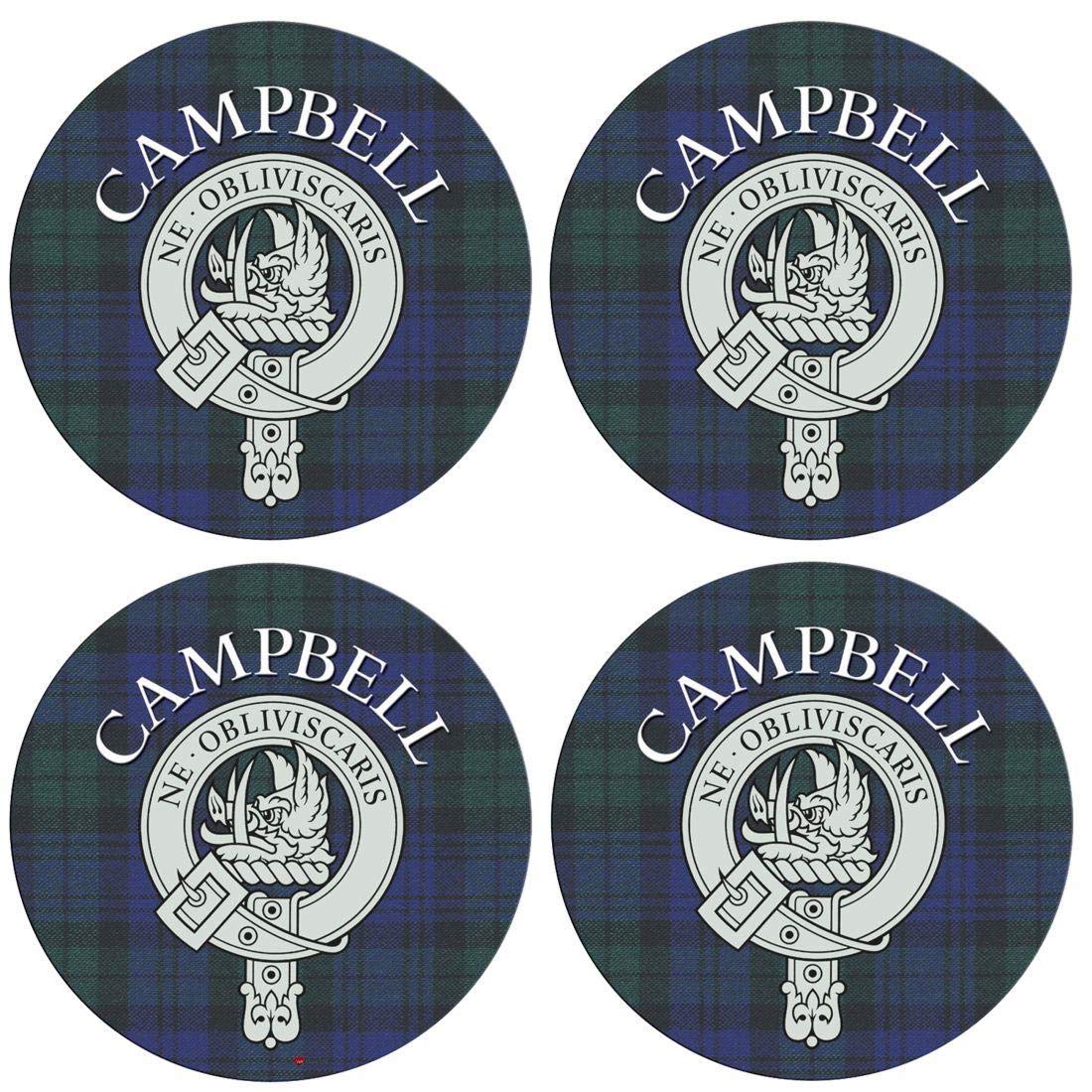 Campbell Scottish Clan Family Name Round Cork Backed Coasters Set of 4