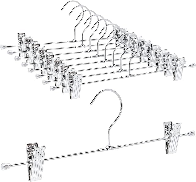 Amber Home 32.5cm Chrome Metal Trousers Hangers 24pcs, Silver Metal Skirt Hanger for Pants Slacks Jeans Bottoms with Non-slip Adjustable Clips and Swivel Hook