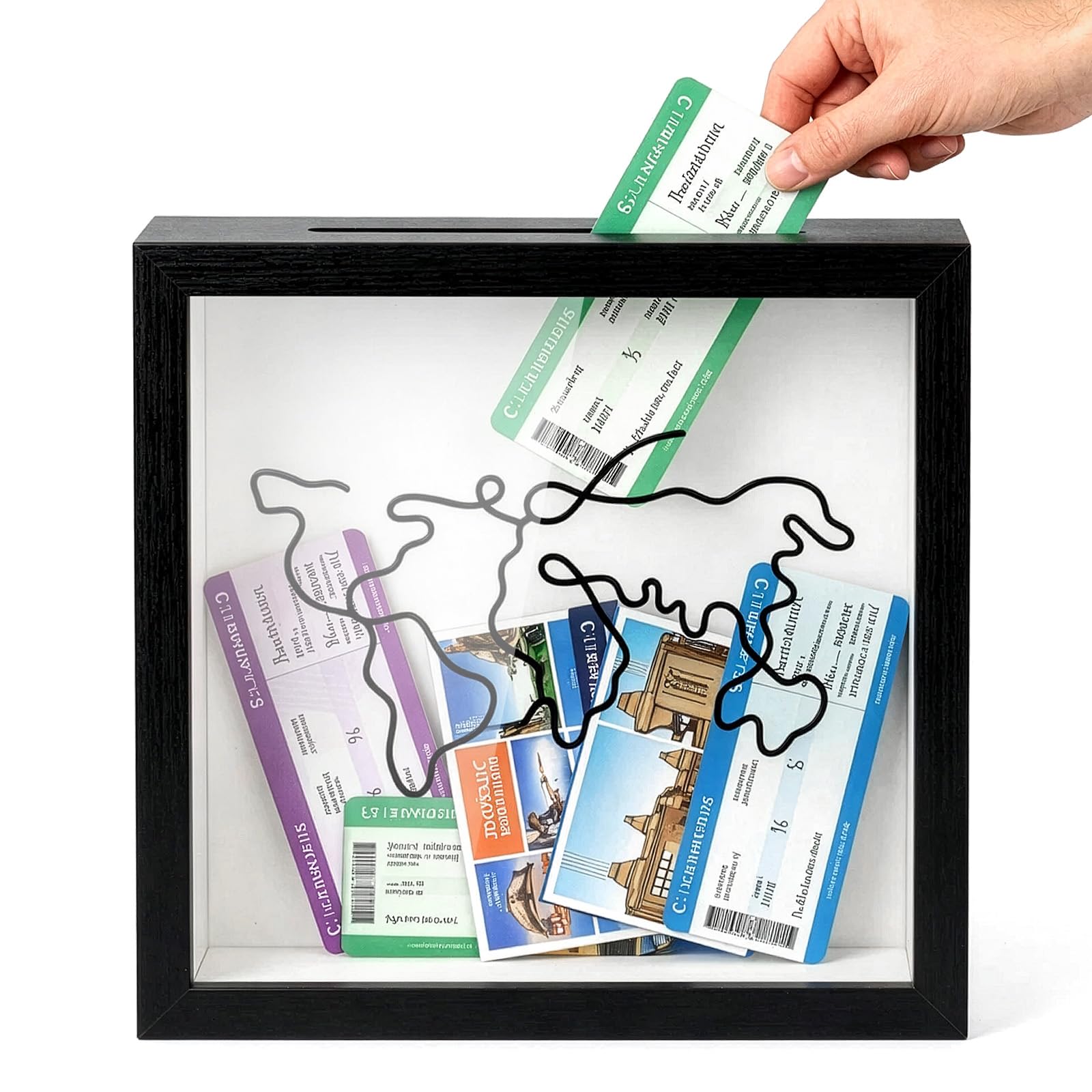 EVERGOODS Adventure Archive Box, Adventure Archive Travel Memory Keepsake Life in a Box Frame with Non-Marking Nail for Travel Gifts Essentials,Keepsake Box for Tickets, Photos, Postca (Black M)