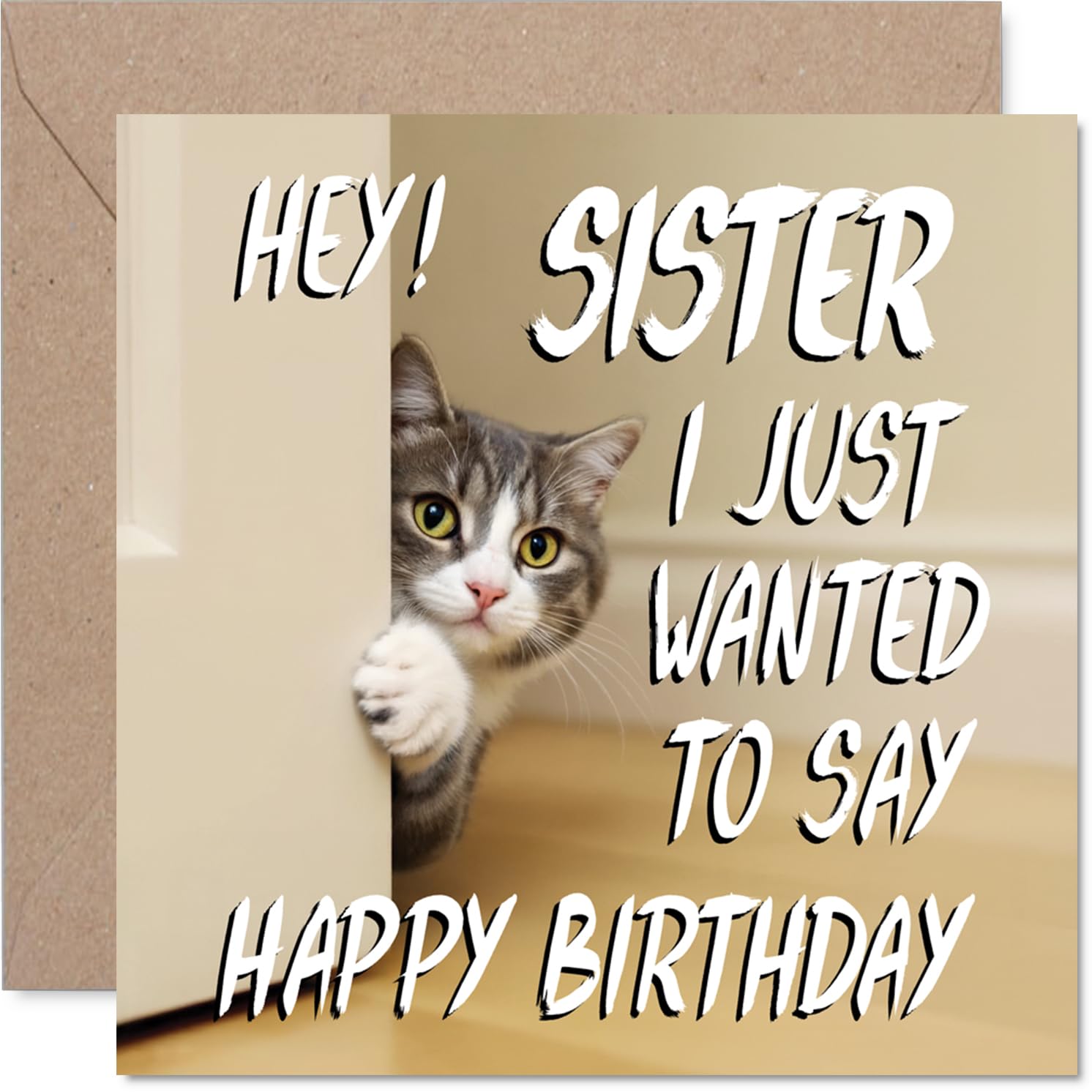 Sister Birthday Card, Cute Cat Peekaboo