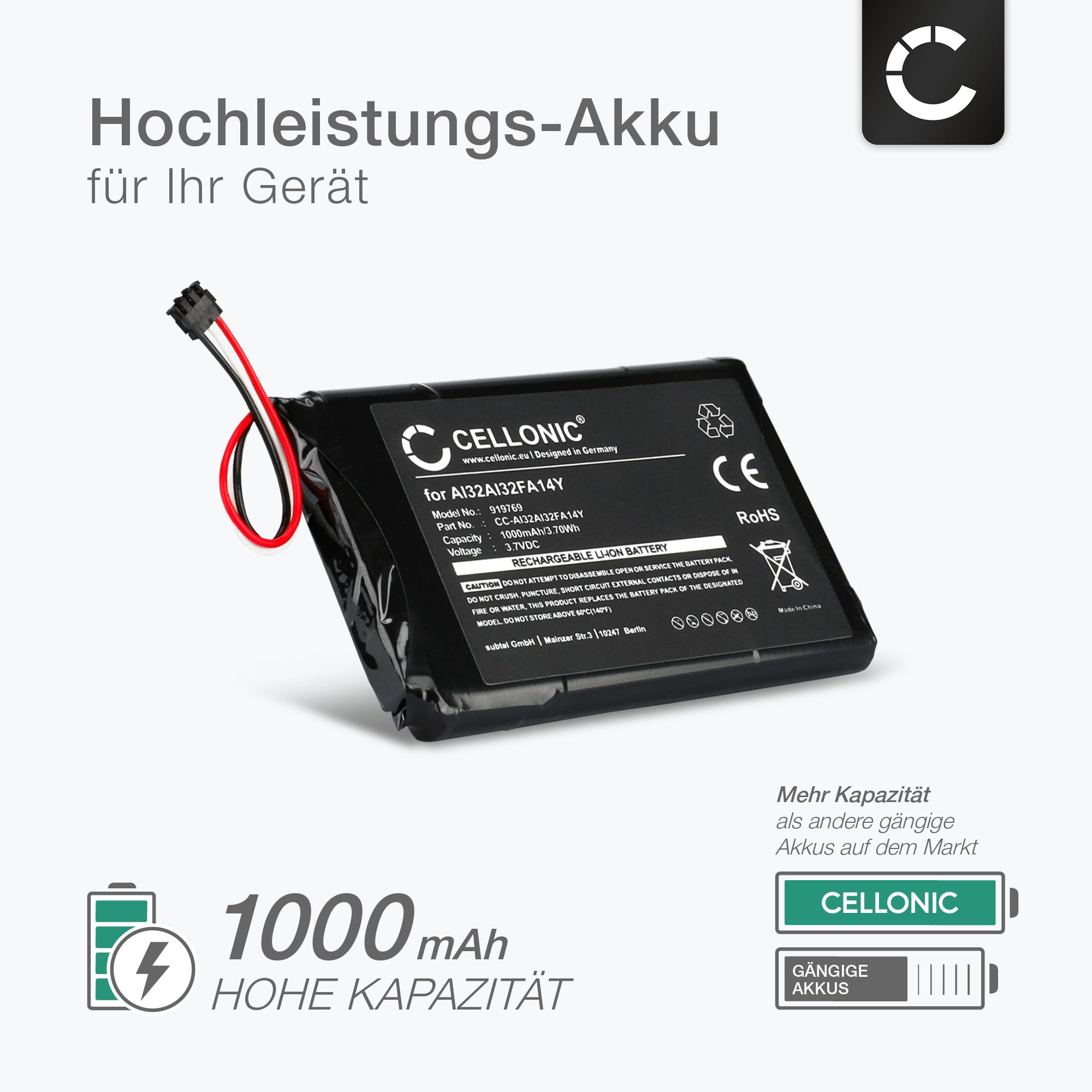 Akku Für GARMIN NUVI 2595LMT – 3,7 V, 1000 MAh, Li-Ionen, Ersatz Für Original 361-00035-03/07