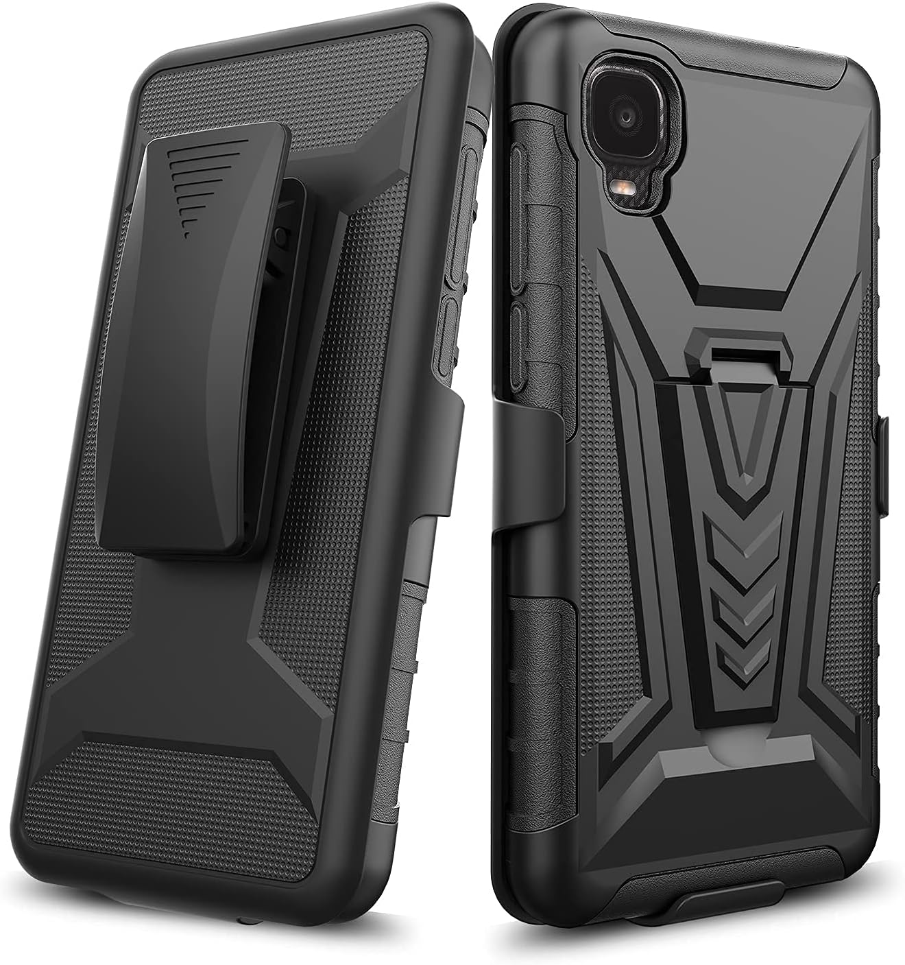 Galaxy Wireless Case for Alcatel TCL A3 A509DL / TCL A30 Case with Tempered Glass Screen Protector Hybrid Cover with Kickstand Phone Belt Clip Holster - Black