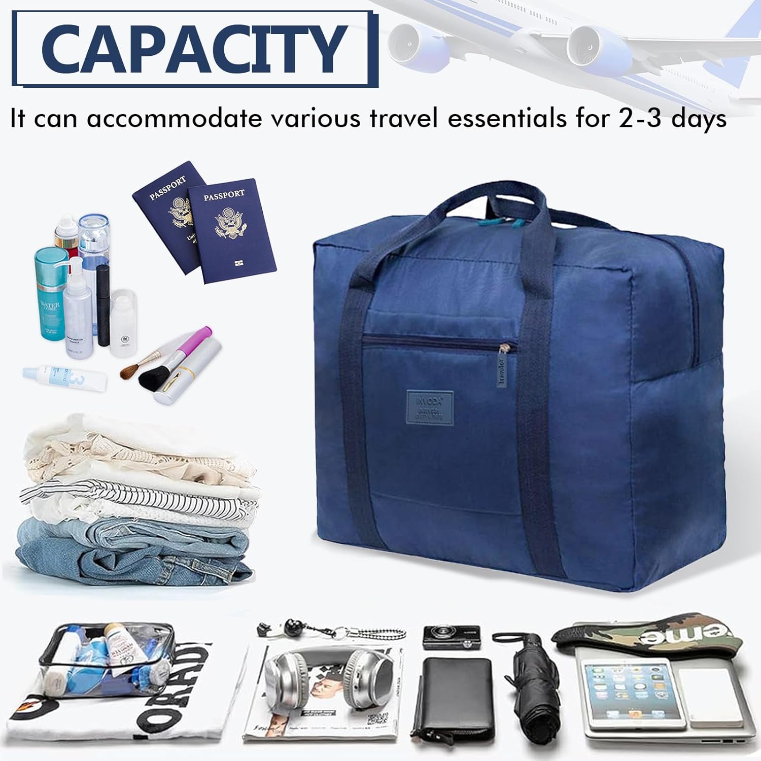 Travel Duffel Bag 12 PCS Foldable Travel Bag Bulk Carry on Luggage Bag Waterproof Tote Sports Gym Bag Lightweight Large Weekender Overnight Bag for Women and Men (Blue 12PCS)