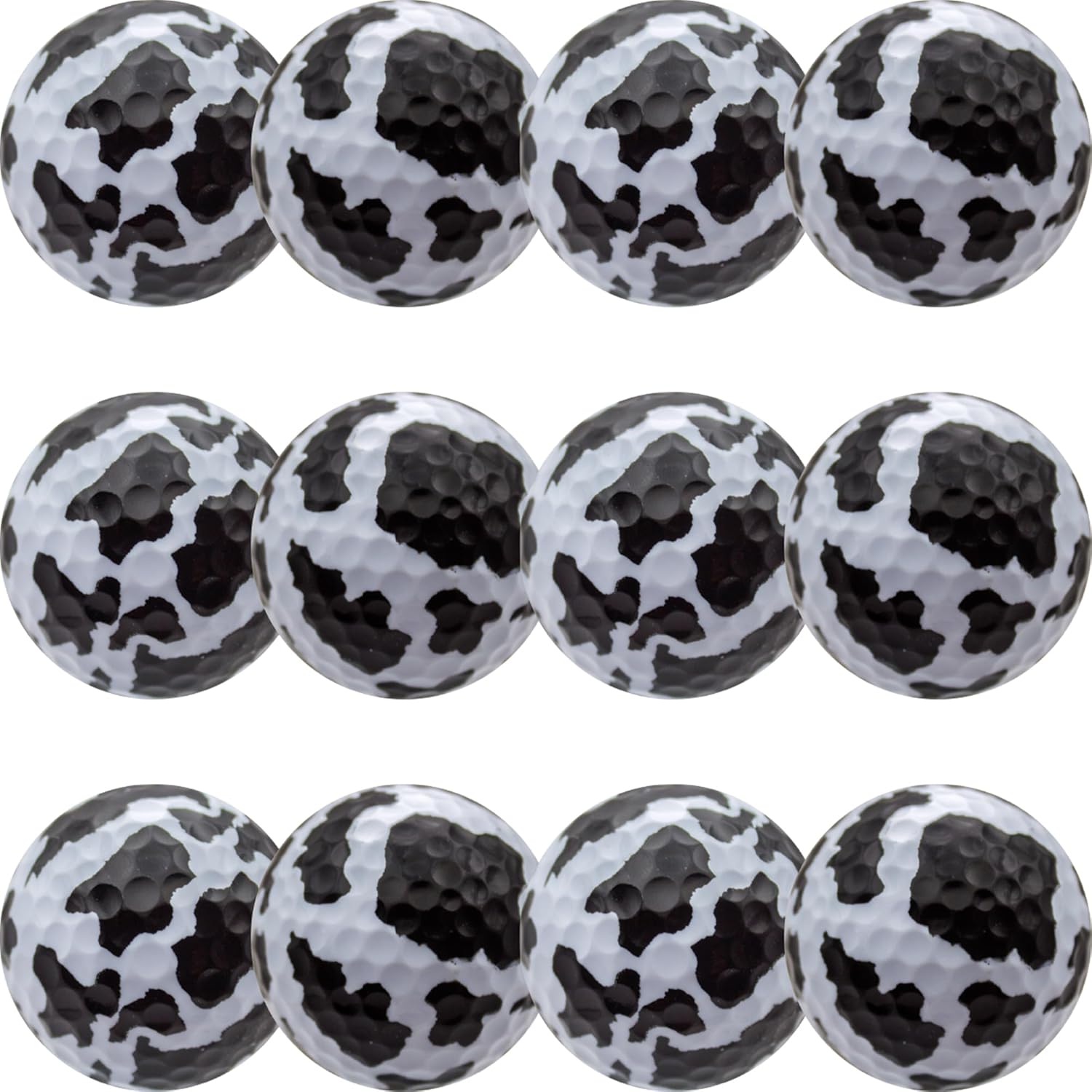 GBM Cow Print Novelty Golf Balls – 360° Full Wrap Printed Color Golf Balls for Gifts, Tournaments, Collectors, League Events and Keepsake Displays, 1 Dozen