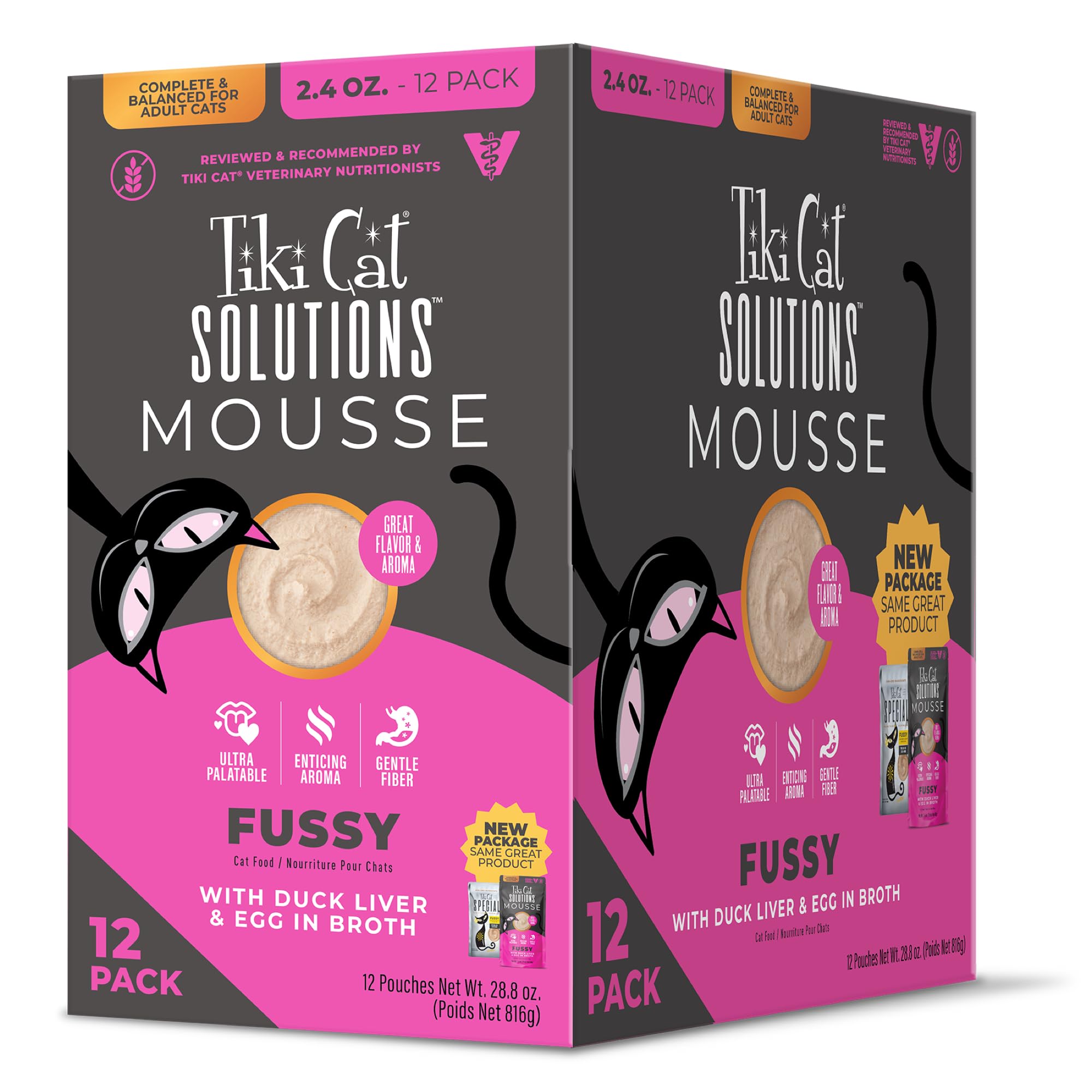 Tiki Cat Solutions Mousse Multipack Wet Cat Food, Fussy, Duck Liver & Egg, 2.4 oz. Pouch (12 Count)