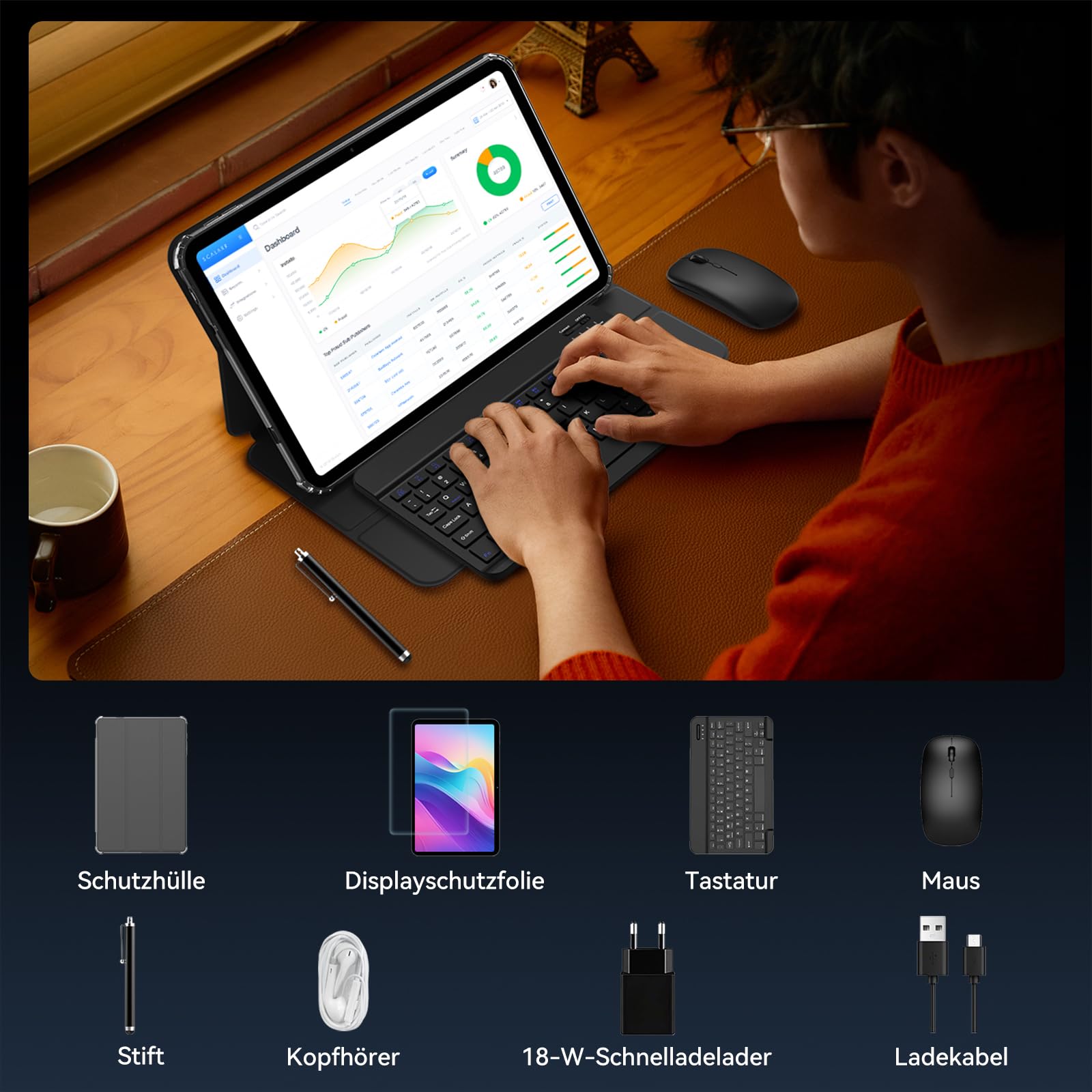 T60 Pro Tablet 13.4 Zoll, Tablet Android 16 mit Tastatur, 120Hz FHD Display, 24GB RAM+256GB ROM, 10000mA, Widevine L1, Octa-Core Gaming Tablet für Studium,Arbeit,inkl. Stift & Maus, 4 Jahre Garantie