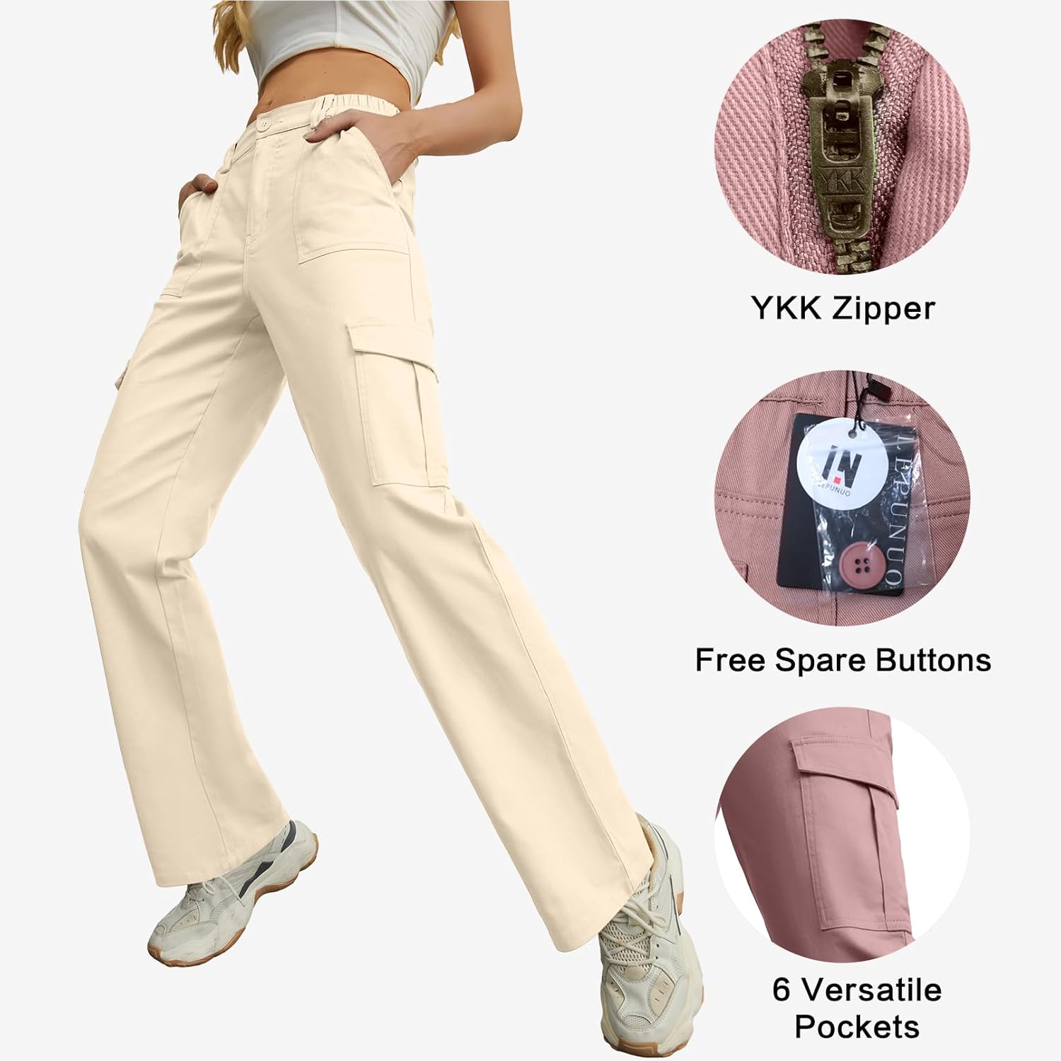 Lepunuo Cargo Pants for Women High Waisted Casual Pants Baggy Stretchy Wide Leg Y2K Streetwear with 6 Pockets - Image 4