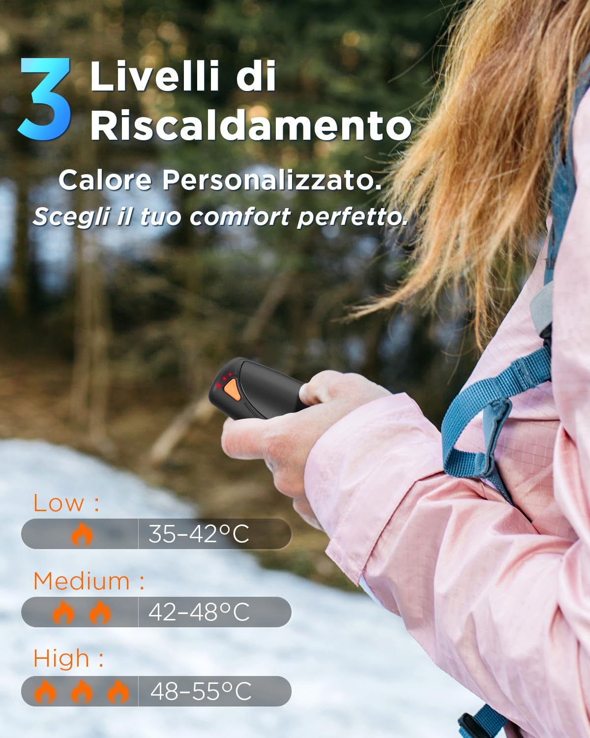 Lepwings Scaldamani Elettrico Portatile 2 Pezzi con Custodia di Ricarica, 14.000 mAh Scaldamani Ricaricabile Riutilizzabile, 3 Modalità di Riscaldamento Bifacciale,Regali Invernali per Esterno