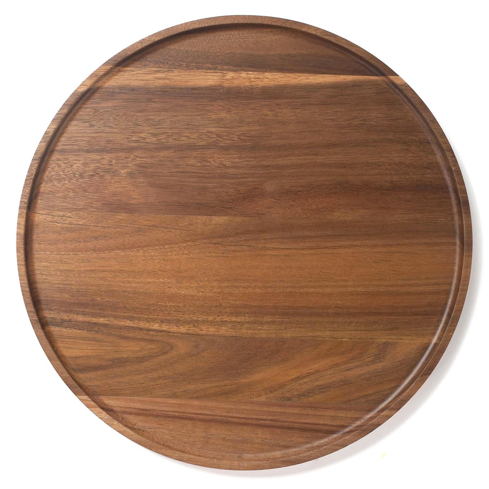 Round Wood Tray, Acacia Wooden Decorative Serving Tray for Coffee Table and Home Decor, Wooden Appetizer Charcuterie Board for Kitchen Countertop (