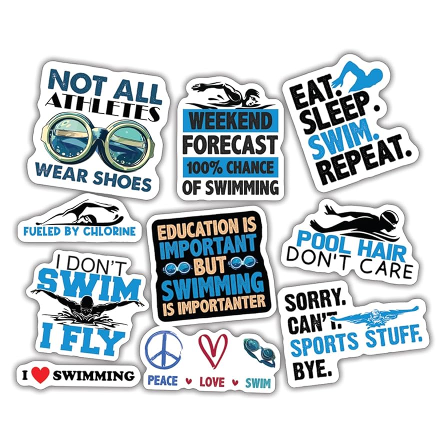 Amazon.com: 10pcs Swimming Sticker Sheet, Cute Sporty Vinyl