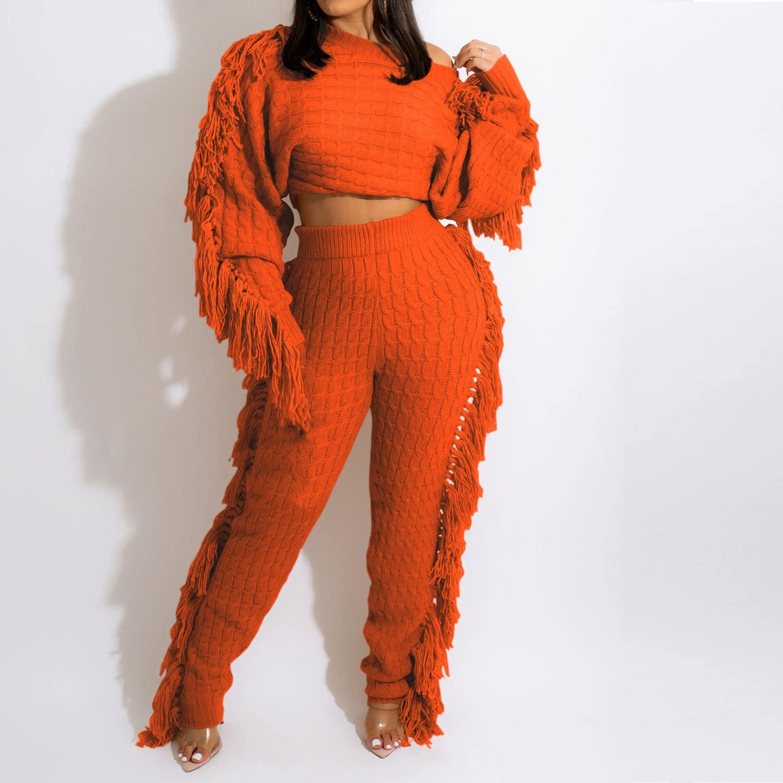 Tuta sportiva da donna, 2 pezzi, con cappuccio, casual, per il tempo libero, per lo sport, per il tempo libero, per lo sport, per il tempo libero, Orange, M
