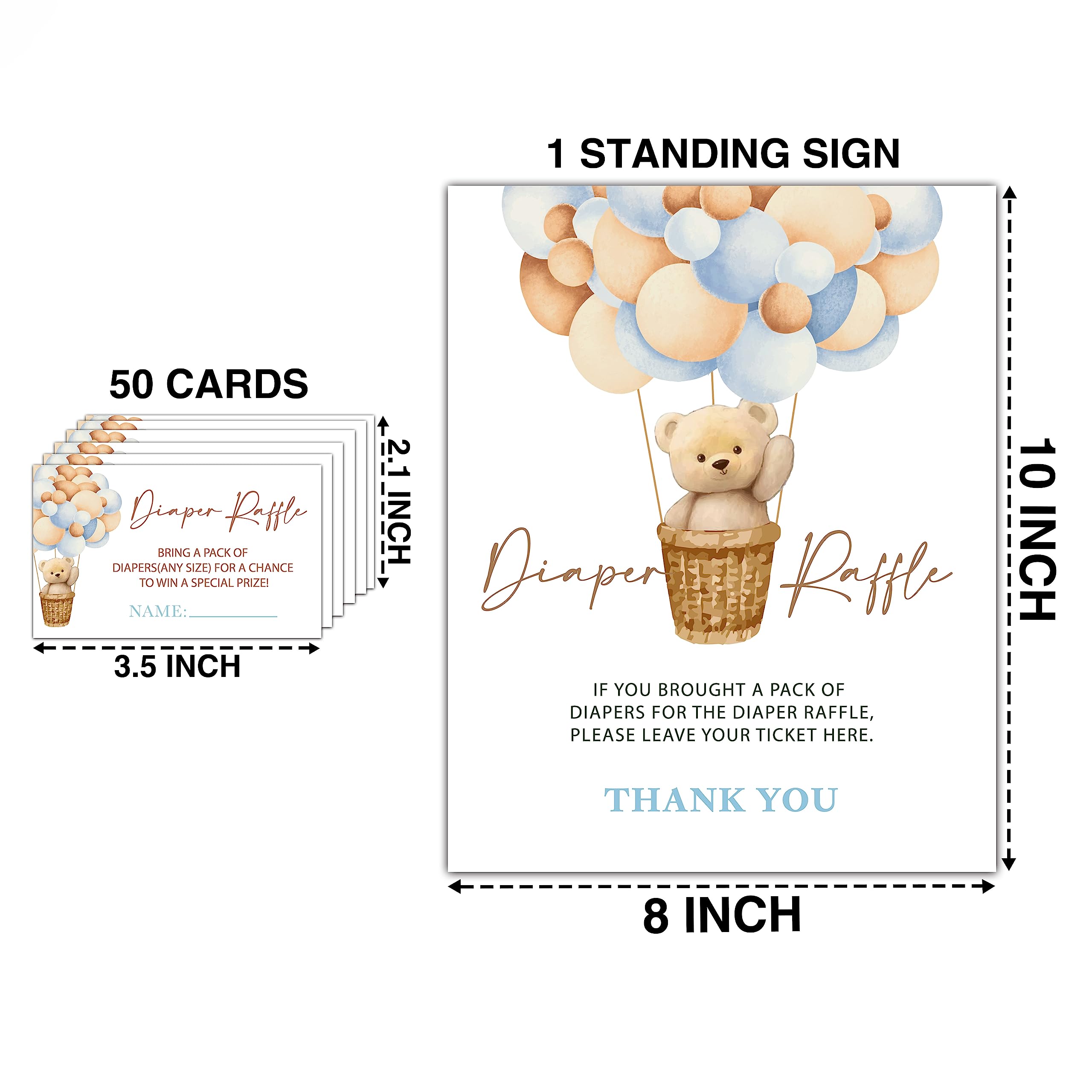 8x10 INCHES Diaper Raffle Sign with 50 Diaper Raffle Tickets, We Can Bearly Wait Baby Shower Games, Bear Balloon Baby Shower Party Decorations Supplies Favors - F02