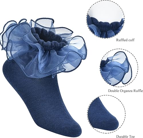 Miniatura 6 de Yepami Calcetines para niñas y niños pequeños, lindos calcetines grandes de encaje de doble capa con volantes para niñas pequeñas, 2 pares