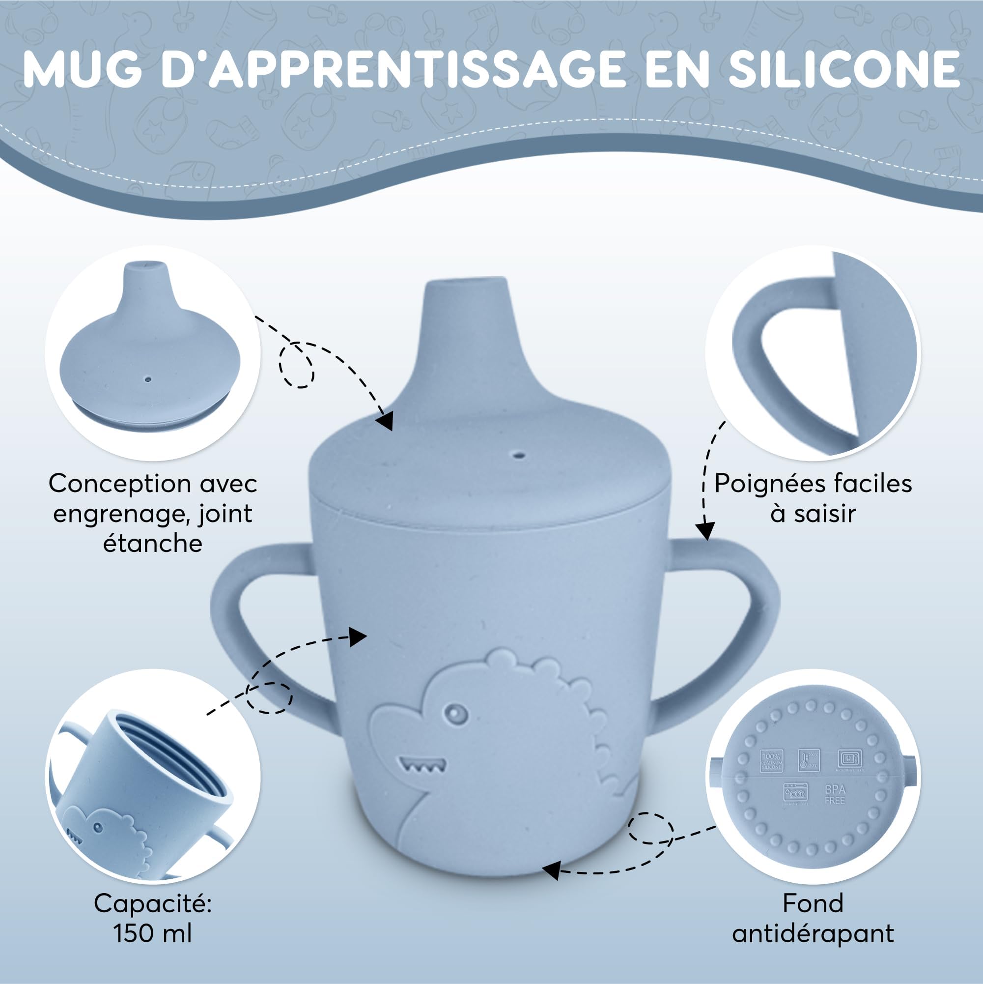Set Repas Bébé 10 Pièces, Assiette Ventouse, Bol Cuillère, Bavoir Silicone, Couverts Vaisselle pour Sevrage Enfant