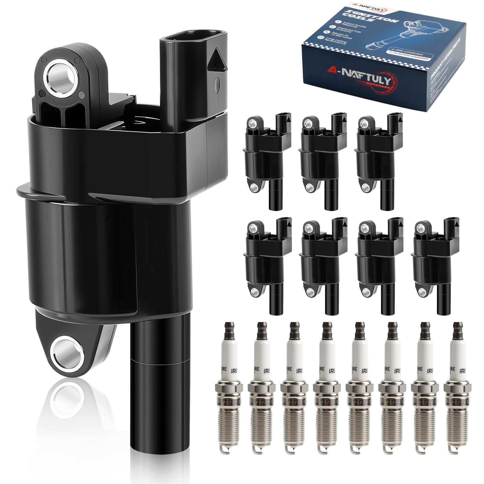 Photo 1 of Round Ignition Coil Pack & Iridium Spark Plugs 8 Packs Fits for 5.3 6.2 V8 Chevy Silverado 1500 Tahoe Suburban Corvette GMC Sierra Yukon XL Cadillac Escalade CTS 2014 2015 2016 2017 2018 2019, UF742
