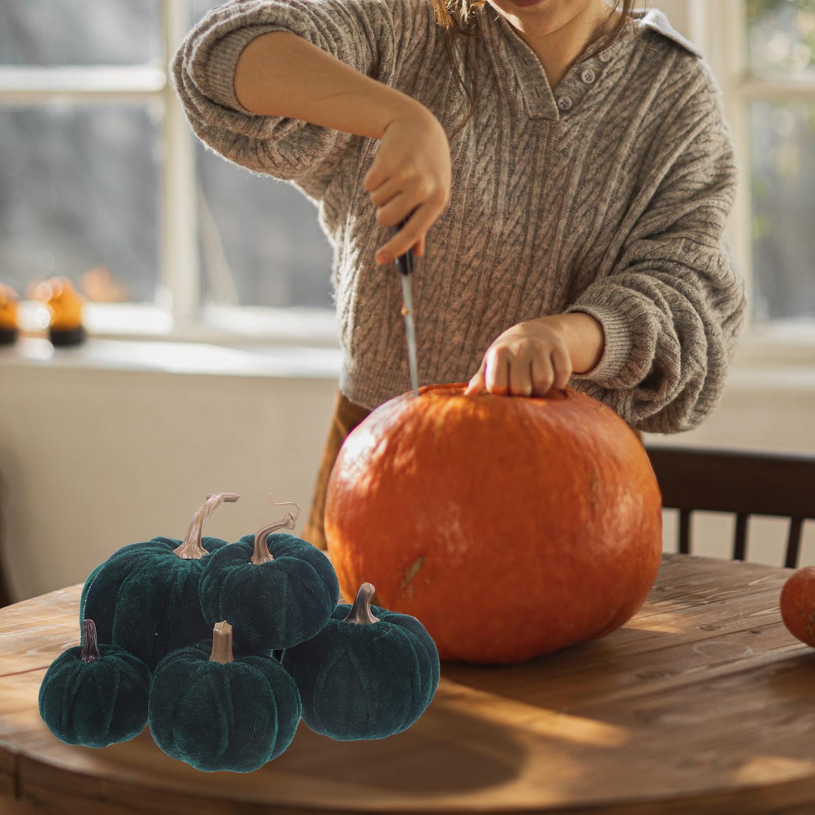 Abaodam 15 Pezzi Zucca Decorativa Artificiale in Flanella Verde a Forma di Zucca, Effetto Vivido e Decorativo per Feste di Halloween e Ringraziamento, per Esterni e Decorazioni Casa