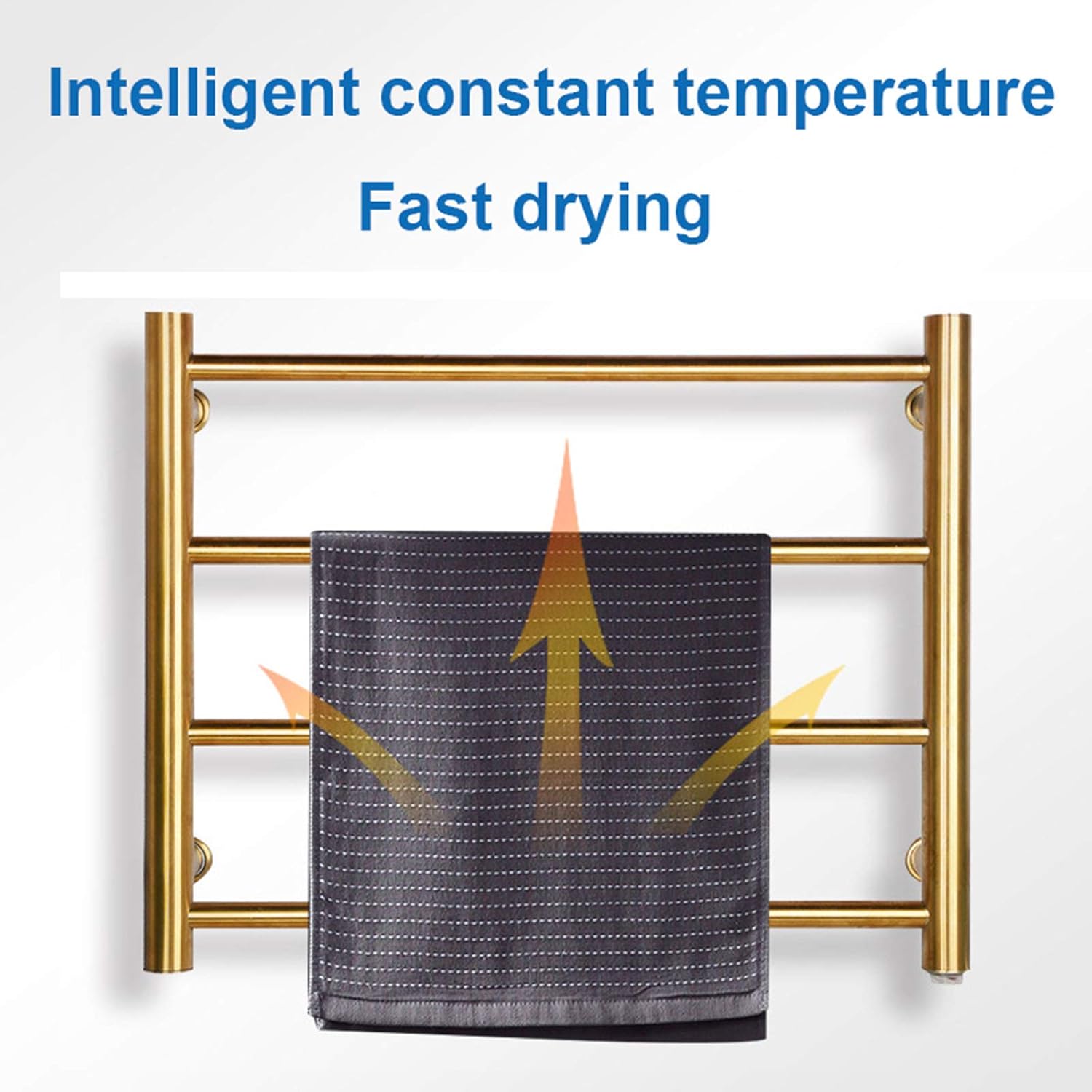 Gold Wall-Mounted Towel Rail Radiator,Stainless Steel Electric Heated Warmer Radiator and Drying Towel Rack with 4 Bars,Plug in